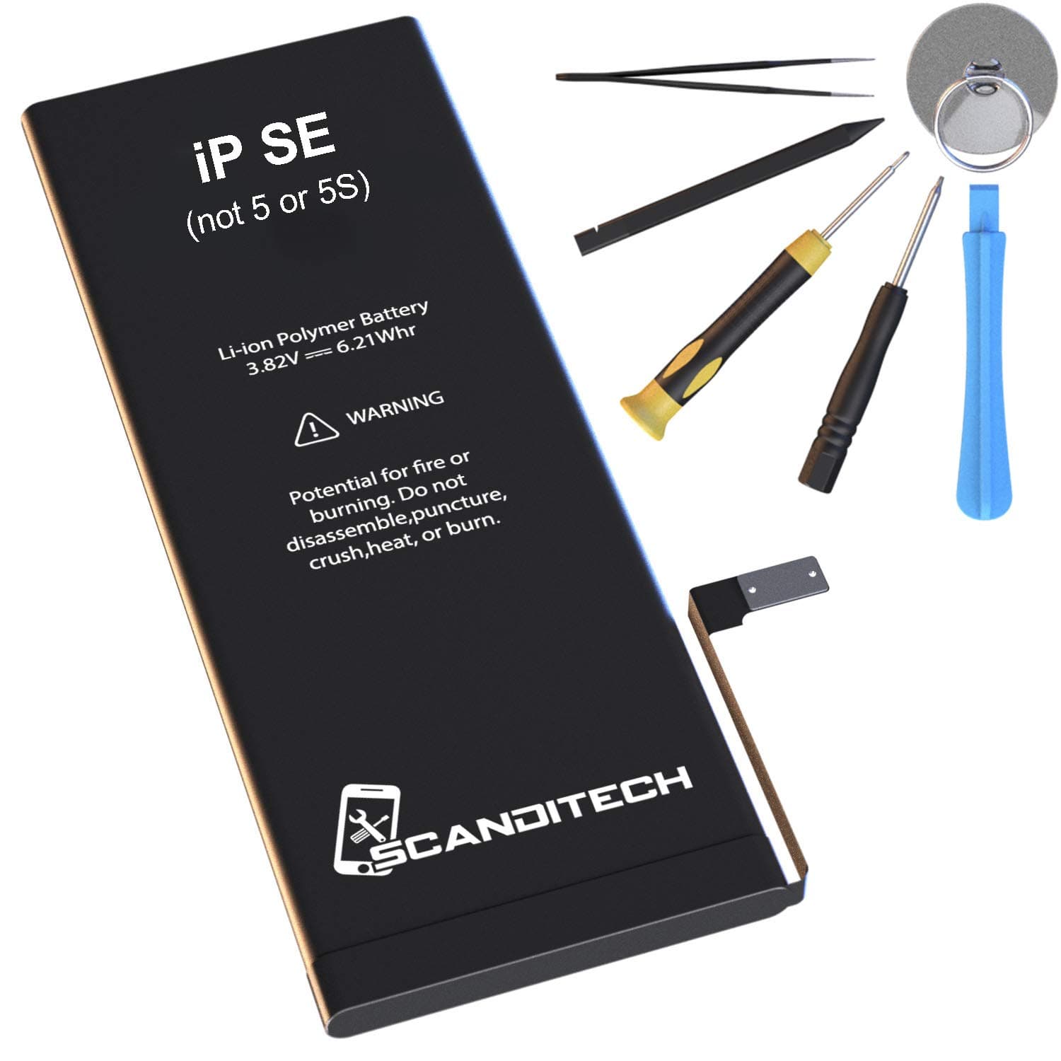 ScandiTech Battery Model SE (not 5 or 5S) - Compatible with iPhone SE - Replacement Kit with Tools, Adhesive & Instructions - New Full Capacity, 0 Cycle Battery - 1 Year-Warranty