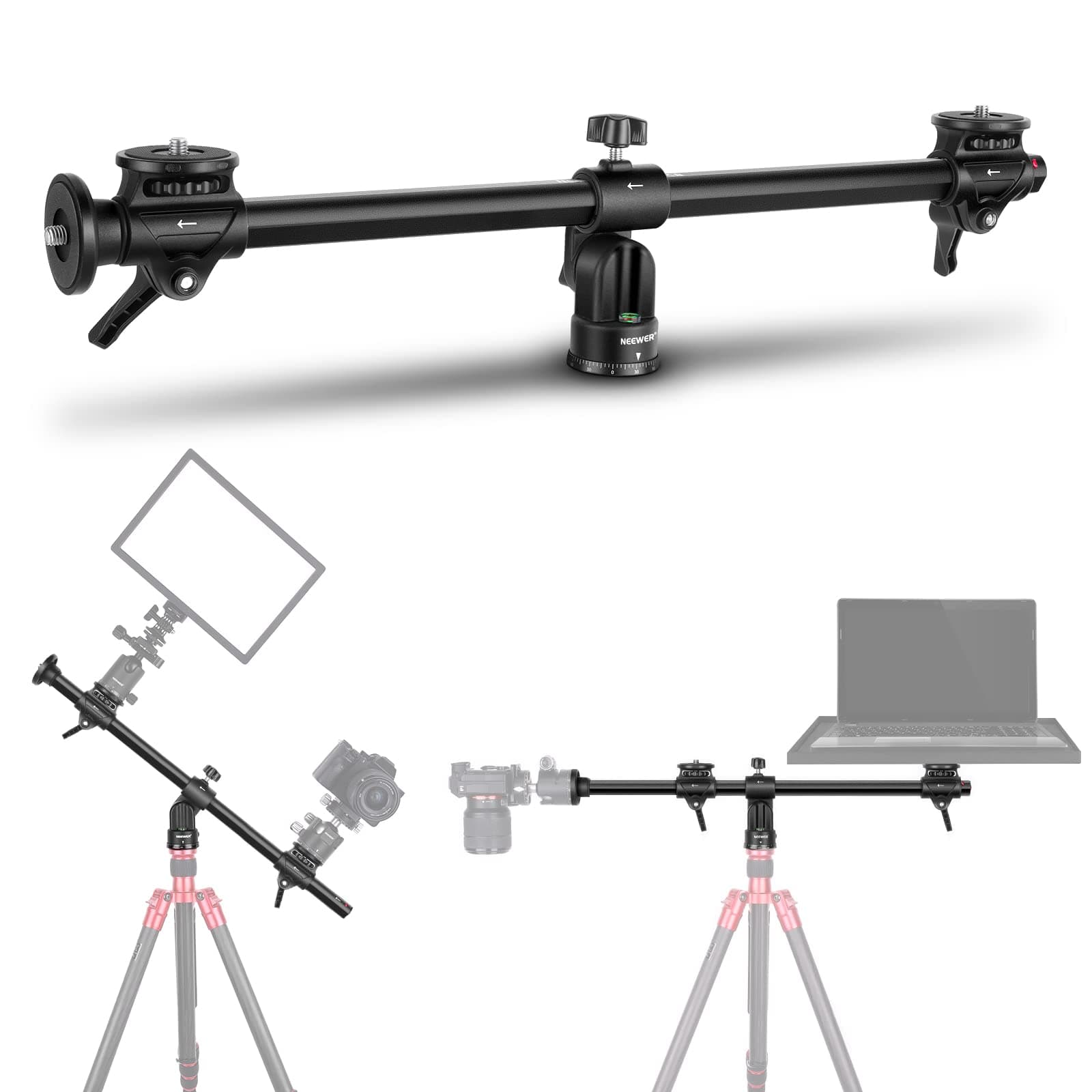30"/76cm Horizontal Tripod Center Axis with 3/8" Screw, Aluminum Alloy 360° Rotatable 180°Vertical Adjustable Tripod Extension Boom Arm for Camera Macro Overhead Photography (Load up to 22lb)