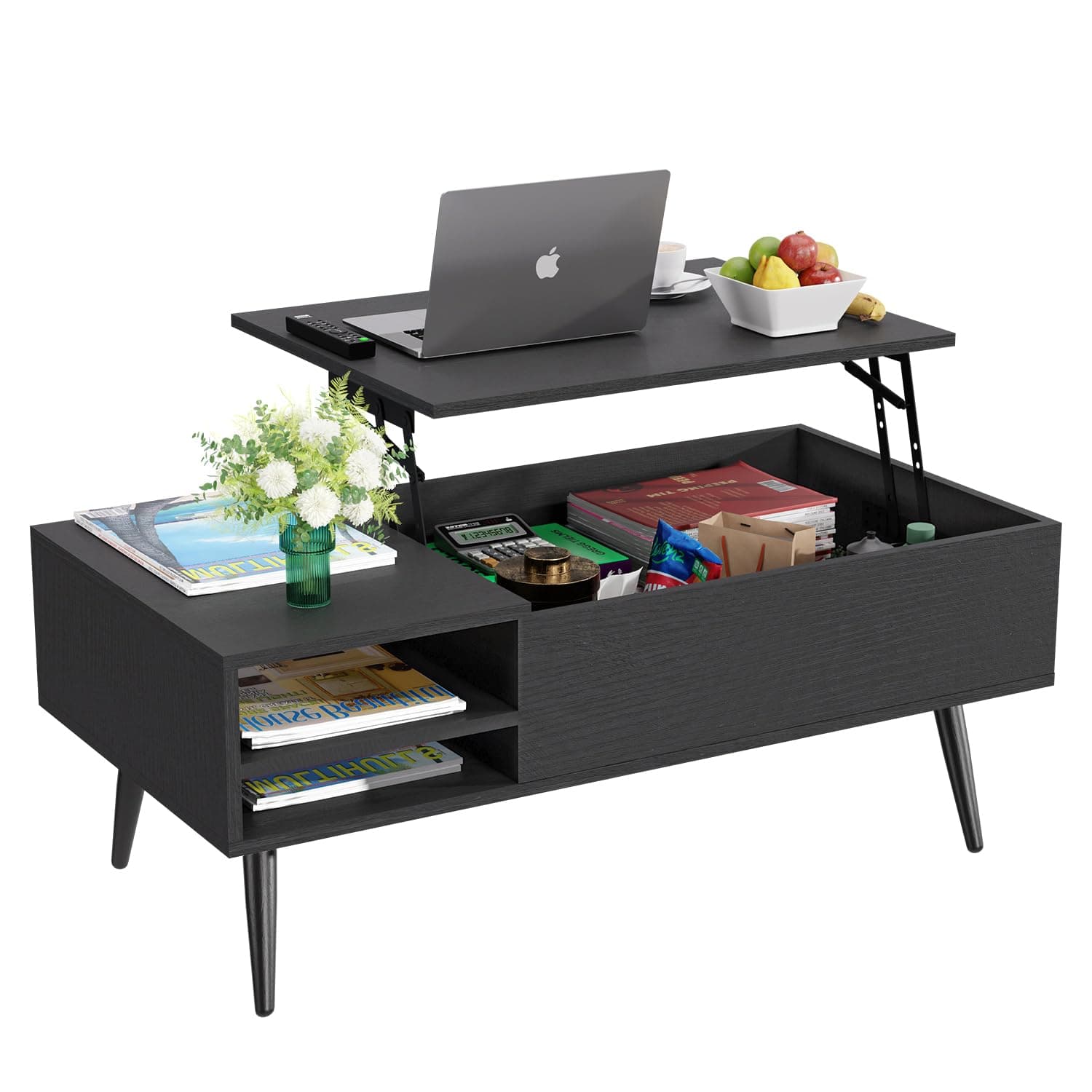 PayLessHere 39" Lift Top Coffee Table with Adjustable Storage and Hidden Compartment Small Wood Coffee Table Center Table for Home Living Room Office Apartment Reception Room,Black