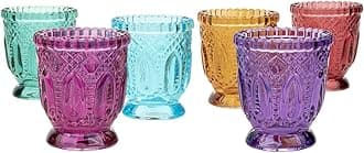 Koyal Wholesale Jewel Tone Votive Vintage Glass Candle Holders, 6-Pack, Multicolor Jewel Candle Set of Votives