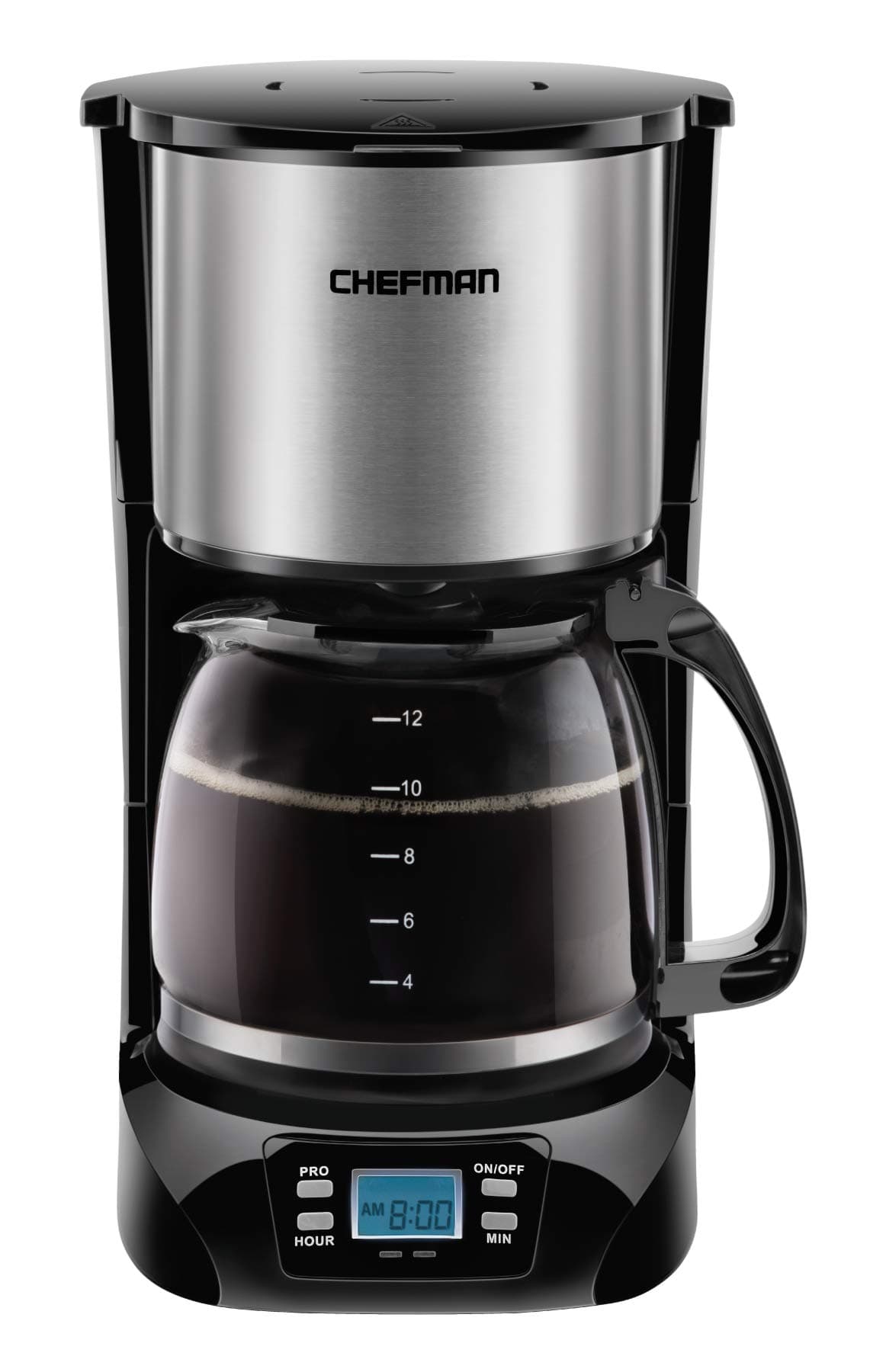 Chefman | Programmable Coffee Maker | 12 Cups | Drip | Reusable Filter | Stainless Steel