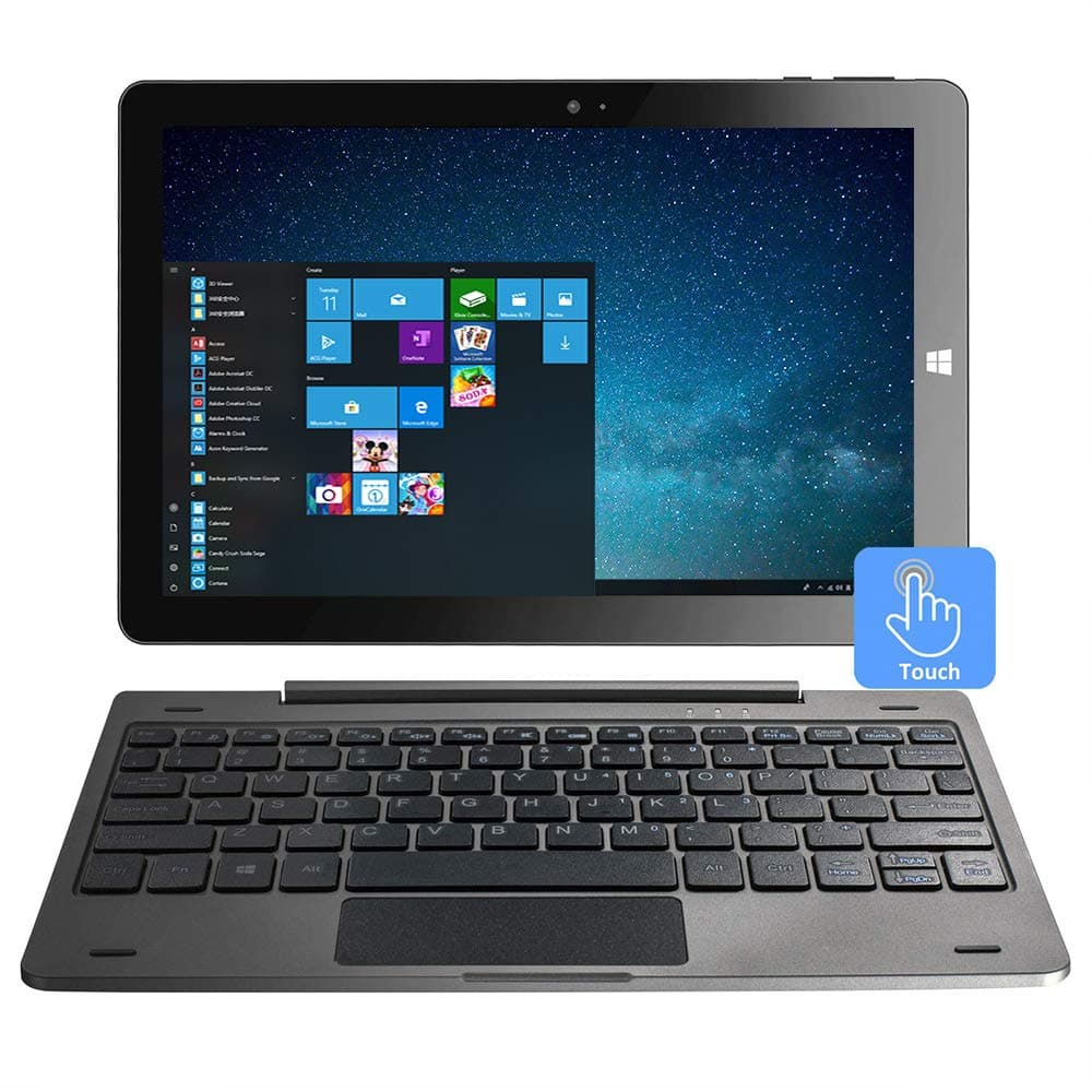 AWOW 10.1" Windows 10 Tablet PC 2 in 1 Touch Screen Laptop with Detachable Keyboard, Intel Quad Core 1.44Ghz/ 4GB DDR3 32GB eMMC /IPS/ Dual Camera/ Bluetooth 4.0/HDMI/MicroSD/USB
