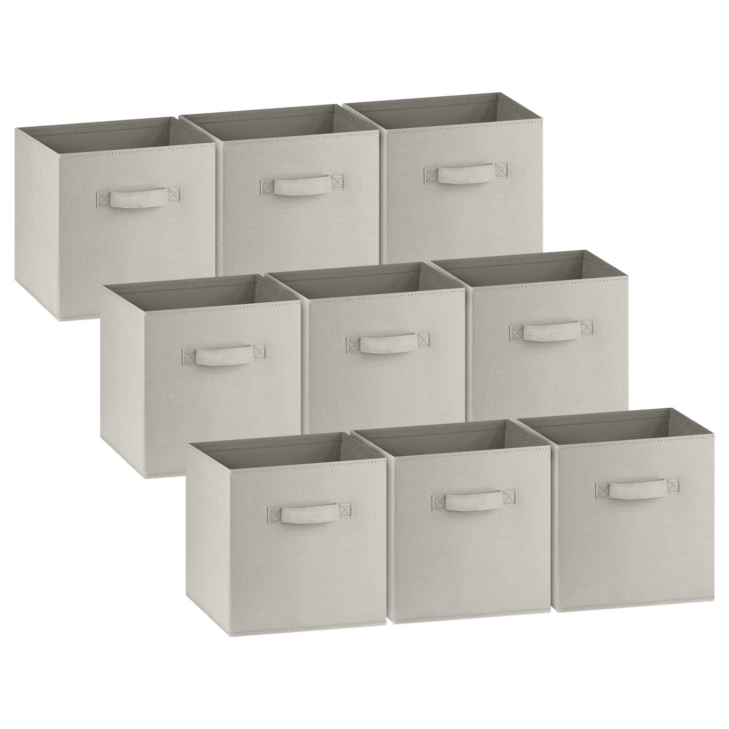 Cube Storage Bins - 11 Inch Storage Cubes (9 Pack) | Fabric Cubby Basket for Home, Kids Room & Nursery | Dual Handles, Foldable | Cube Organizer Storage Bin (Grey)