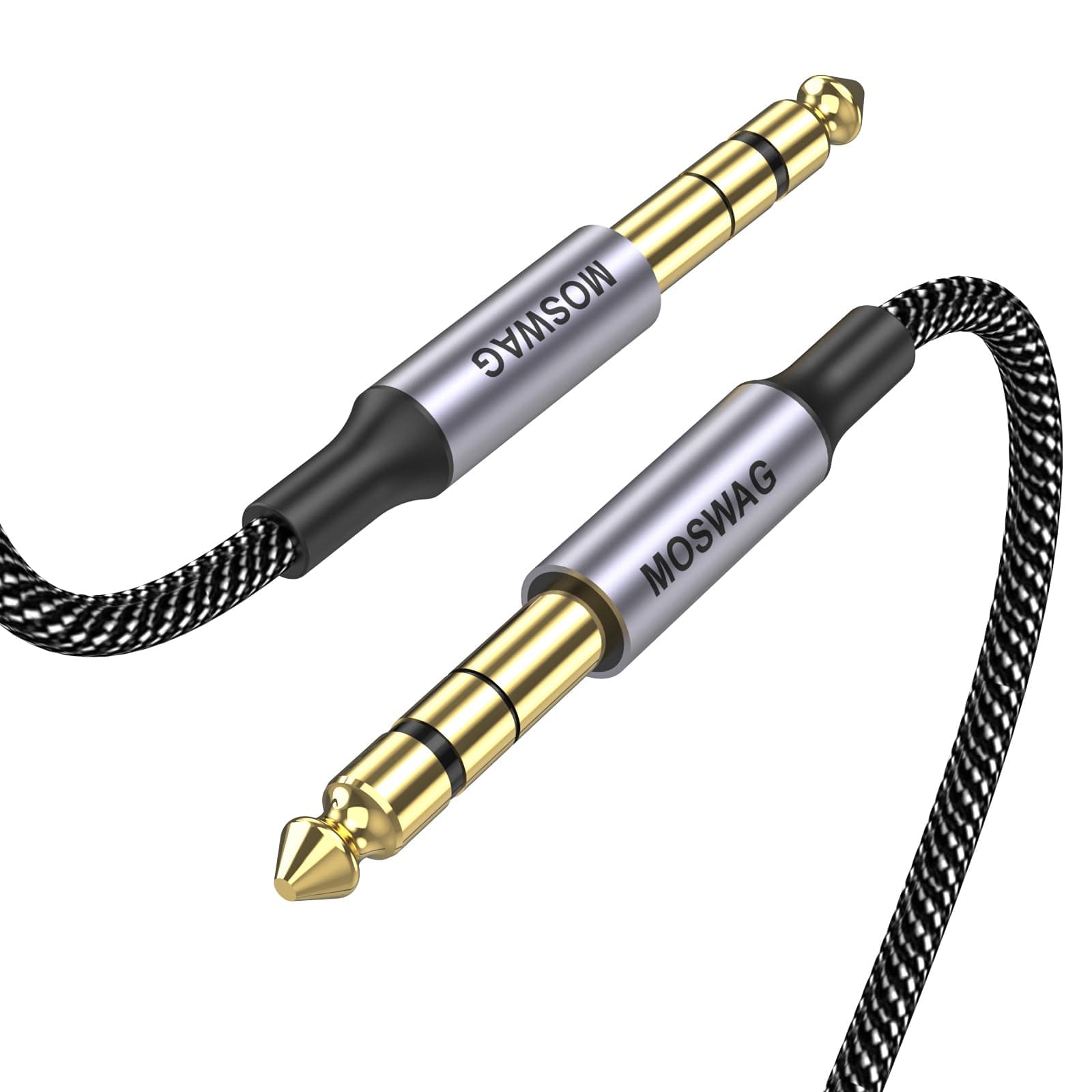 1/4 TRS Audio Cable 3.28ft/1M, 1/4" 6.35mm trs to 6.35mm trs Balanced Interconnect Cable Nylon Braid Compatible with Electric Guitar, Bass Guitar,Mixing