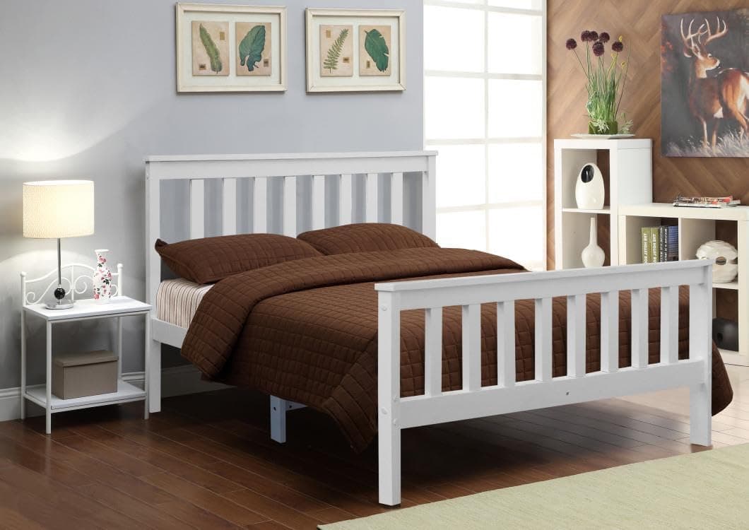 COSMO BUY White 4FT Small Double Wooden Bed Frames Pine Solid Wood Furniture Room Furniture Strong Shaker Style For Kids Adults & Teenagers (Small Double Bed & Cooling Gel Mattress)