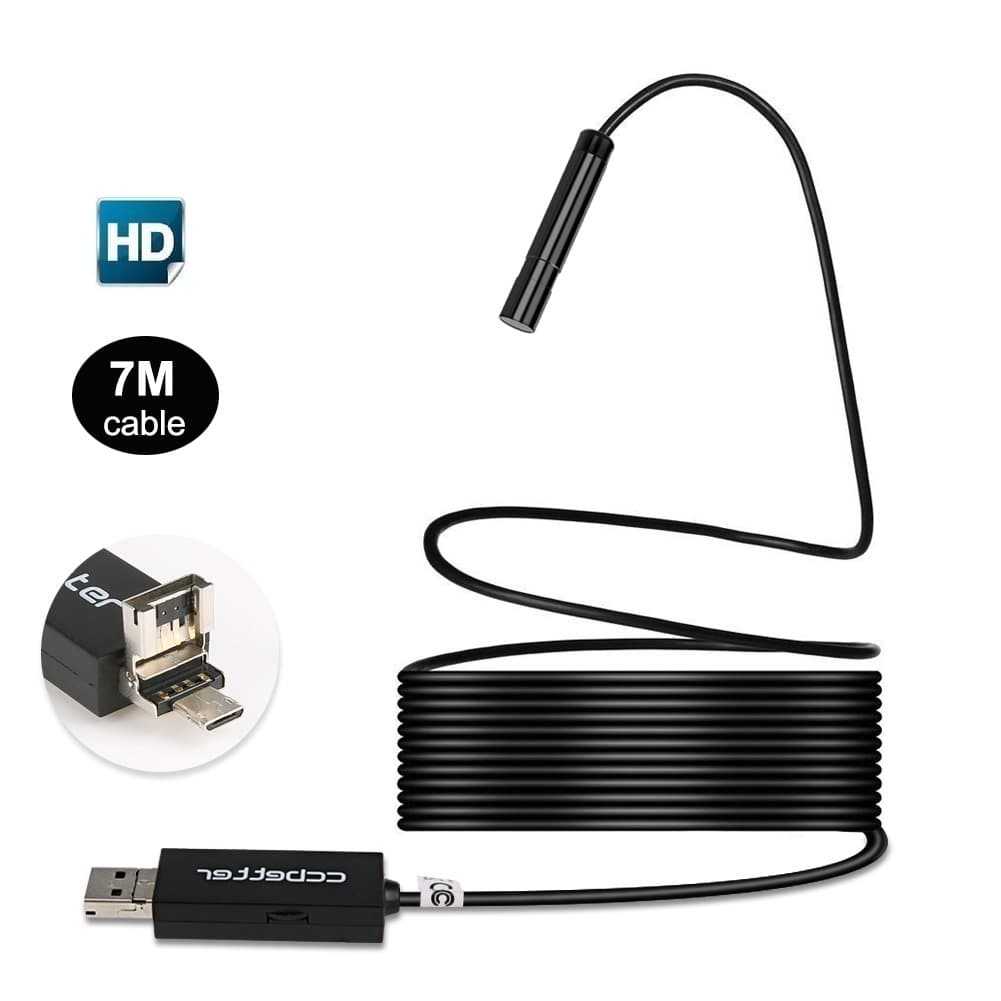 CCbetter 2 in 1 USB Endoscope 2 MP 720p HD Camera 8.5mm IP67 Waterproof 6 Adjustable LEDs Digital Endoscope Inspection Camera for Android/MAC OS/Windows with OTG and UVC Function, 7M