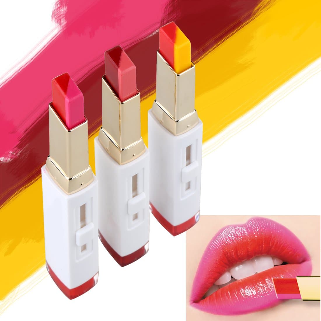 Two Colour Lipstick Gradient Waterproof Durable Lip Stick Long Lasting Korean Cosmetics Last Up to 8 hour for Bite Lip Makeup (5#)