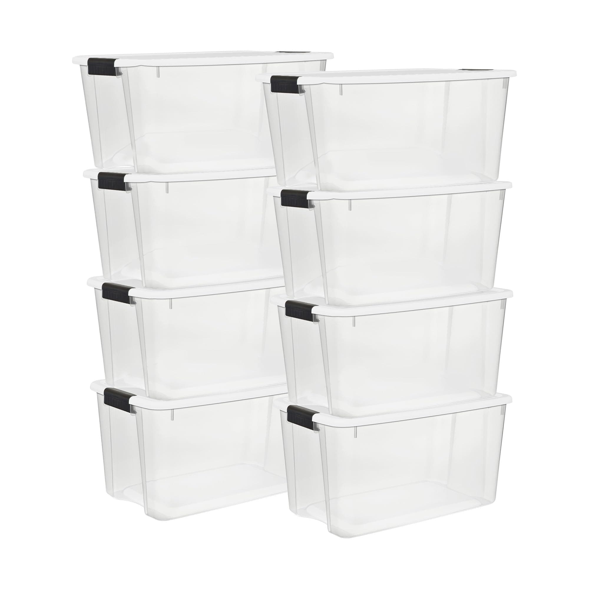 Sterilite 8-Pack 70 Quart Ultra Latch Box, Clear Storage Organizer Bins with Latching Lids - Stackable Plastic Containers for Home Organization in Garage, Attic, Basement, and Closet