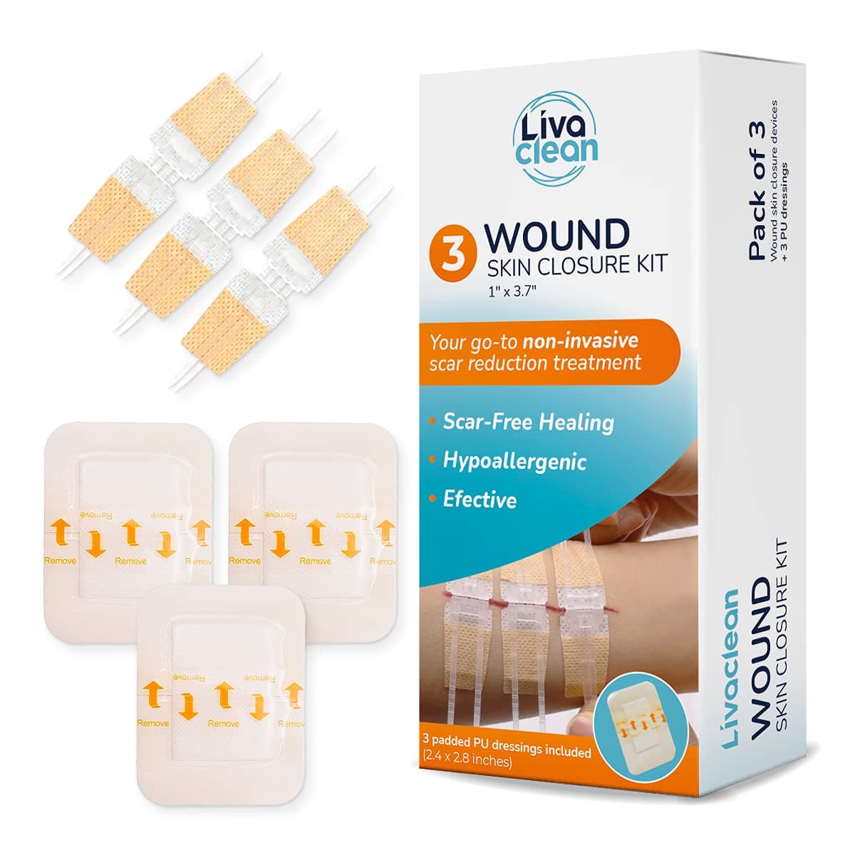(3 CT) 1 X 3.7” Wound Closure Strips - Zip Stitch Wound Closure Kit - Butterfly Closure Kit Device Zip Tie Skin Closure Butterfly Bandaids Adhesive Wound-Closure Glue Steri Strips Bandages Sutures