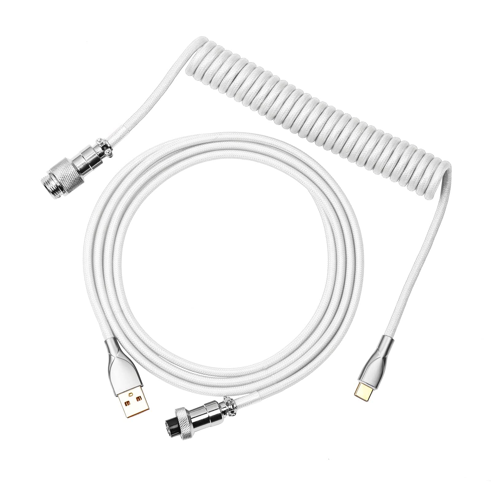 Mix 1.8m Coiled Keyboard Cable, USB C to USB A TPU Cable for Mechanical Gaming Keyboard, with Detachable Metal Aviator for Custom Keyboard, White