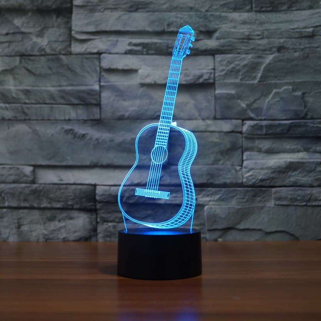 WCUI 3D Small Table Lamp, Creative Led Couple Birthday Present Guitar Lamp Seven Colour Touch Visual Lights Wedding Decoration USB Plug In Valentine's Day Table Lamp Touch Switch Select ( Size : 252*90*87mm )