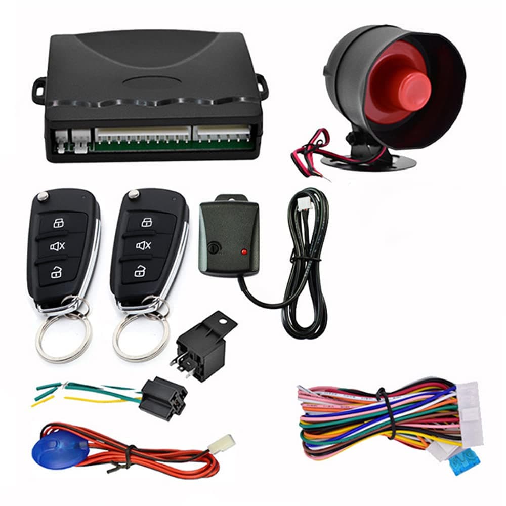 Lancoon Car Alarm Security System, 110dB Anti-Theft Device Keyless Entry Car Searching Universal Central Lock Kit with Shock Sensor Control Box 2 Replacement Remote Controls LED Display Lights