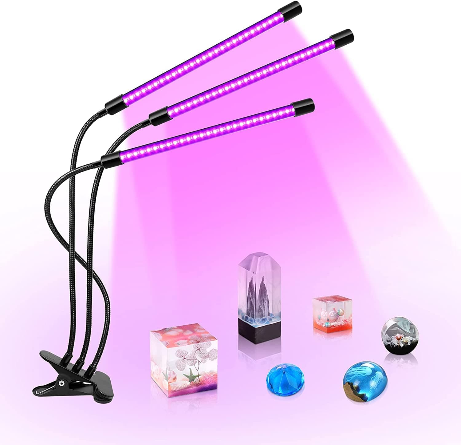 LED UV Lamp Three Head, 30W UV Light with Clip, Glow in The Dark, 395nm-405nm Black Light for Party, Stage, Paint, Collection, Aquarium, Cure 3D Printer Resin