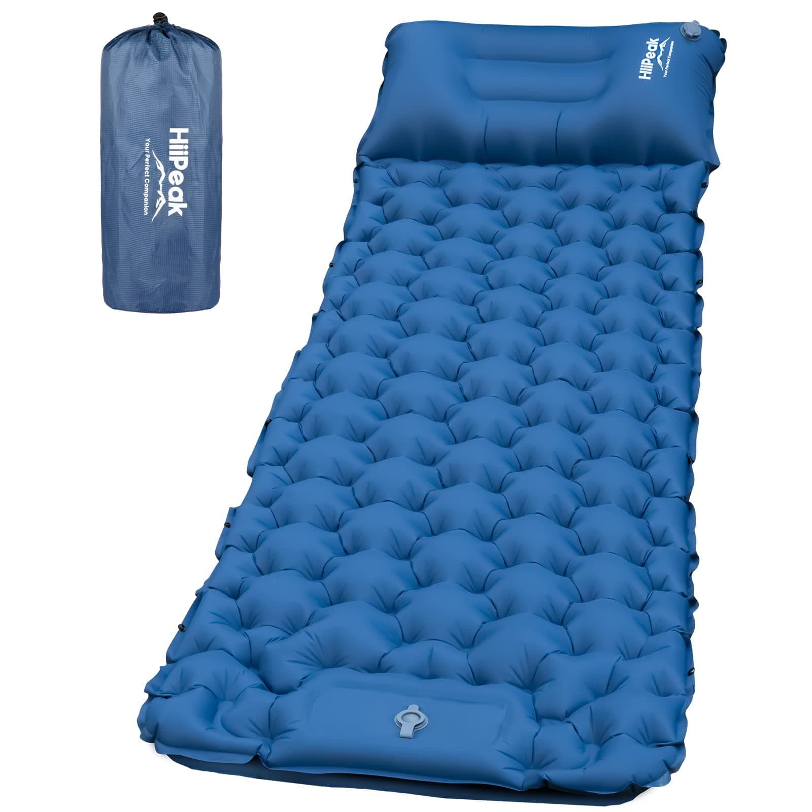 HiiPeak CA04 Blue Single Inflatable Sleeping Mat with Built-In Foot Pump, 76.77 x 27.5 x 3.9 Inches, 3.5 - 4 Inch Thick, Waterproof, 300 lbs Capacity, Camping, Travel, Hiking