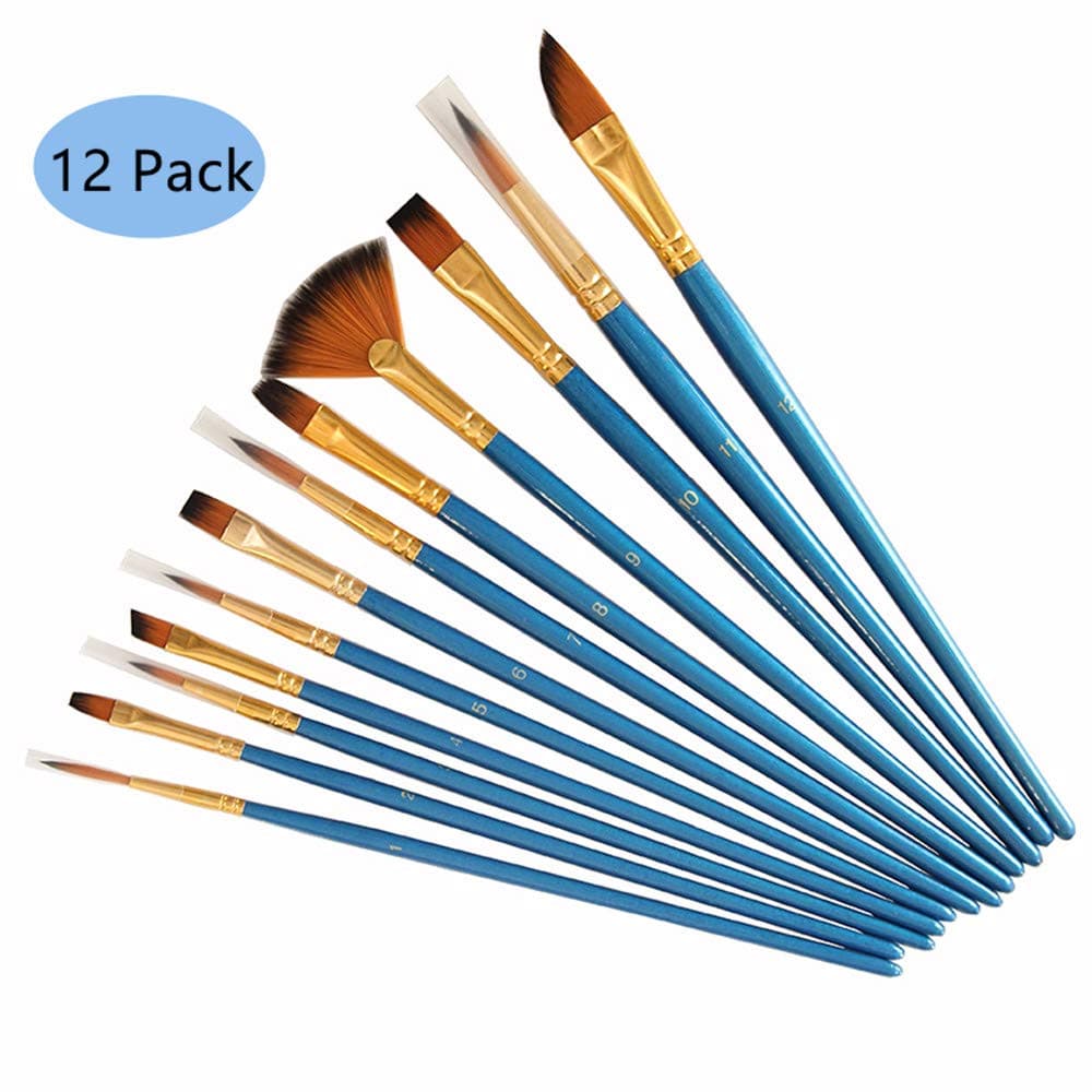 Tweal Paint Brushes Set,12 Pack Round Pointed Tip Nylon Hair Artist Acrylic Brush for Acrylic Watercolor Oil Painting-Blue