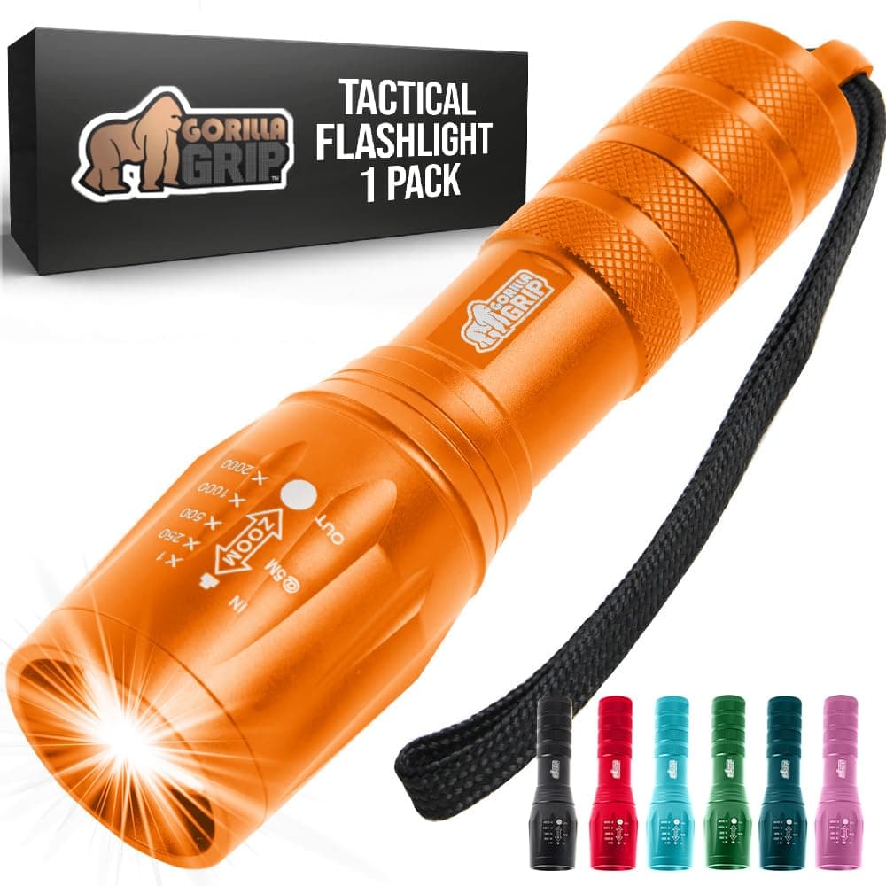 Powerful LED Tactical Flashlight, 750 FT High Lumens 5 Adjustable Modes, Water Resistant, Ultra Bright Zoom Flashlights, Small Mini Flash Light, Camping, Night Dog Walking, Orange