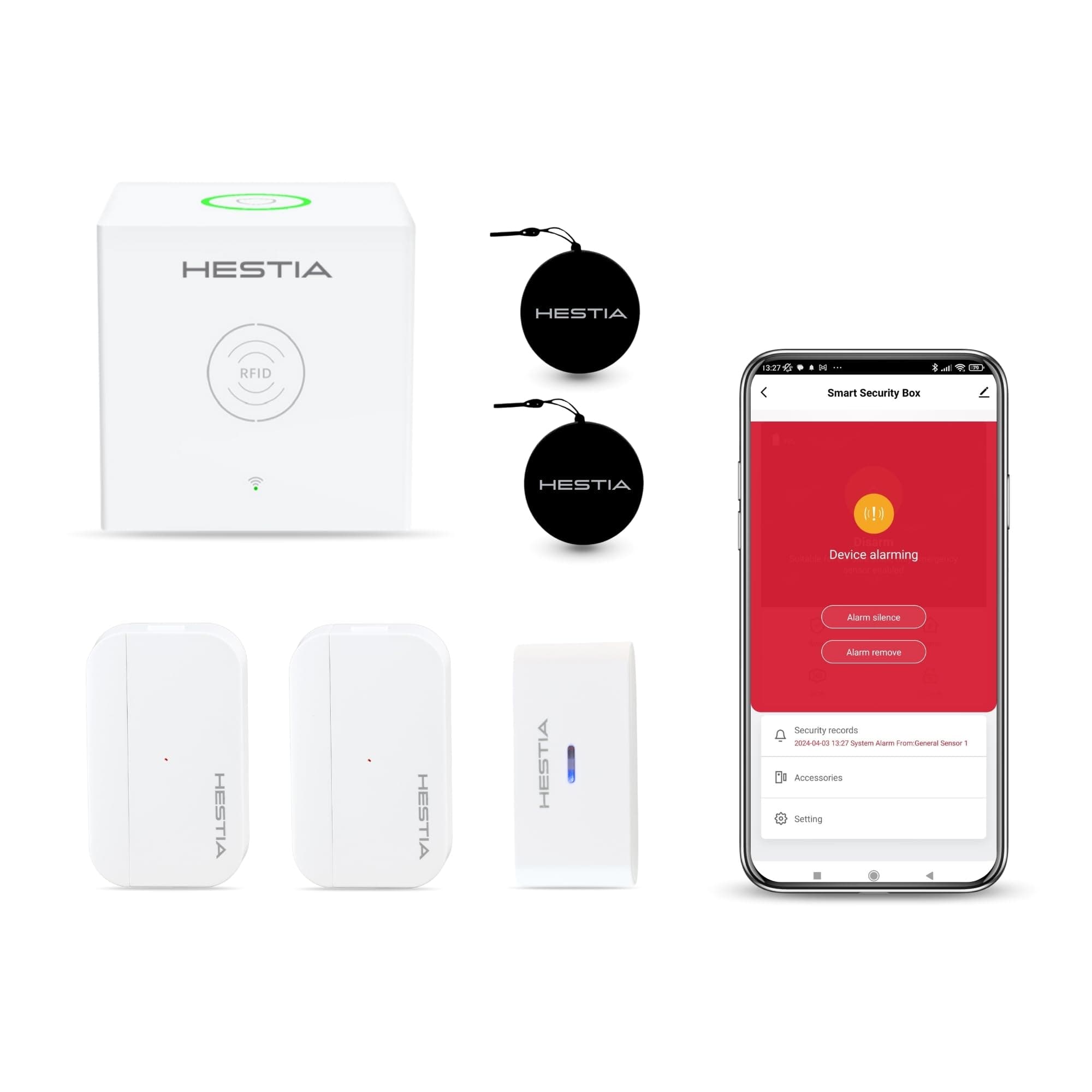 Smart Home Security Systems, No Monthly Fee Wireless Alarm Kit, Small Home Alarm with Door Alarm, Vibration Sensor, Remote, RFID Tag, House Alarms Security System Work with Alexa Google Home