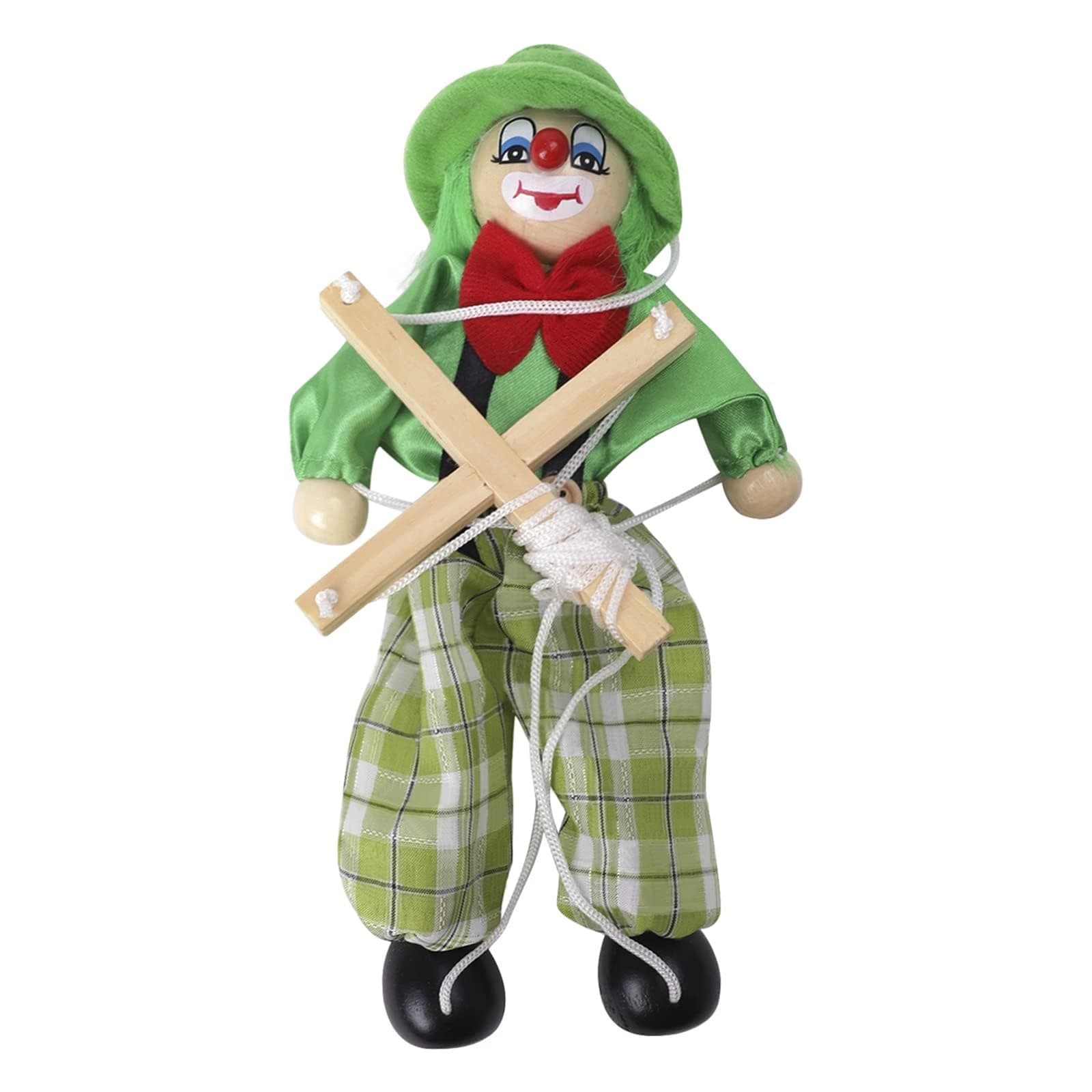 THE WHITE SHOP Fun Wooden Clown Marionette Pull String Puppet Vintage Toy for Family Men Women Pretend Play Puppetry Party(GREEN)