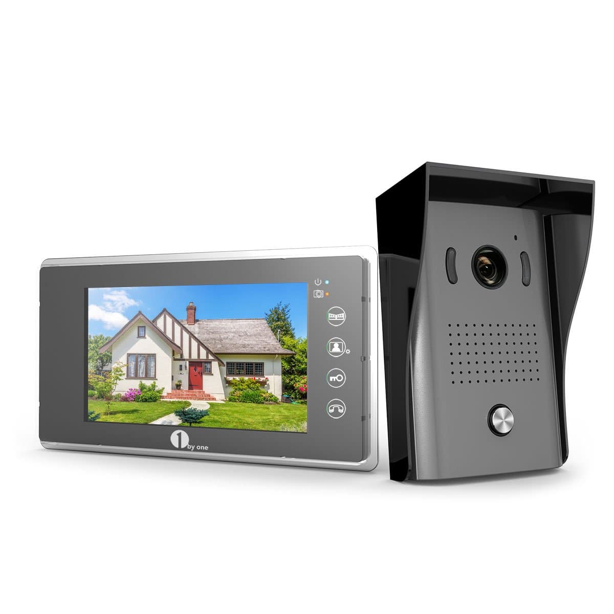 1byone Video Door Phone Intercom System Doorbell Kit, 2-Wire for Easy Installation with 49ft Cable, Control 2 Locks, Night Vision HD Camera and 7-inch Color Monitors