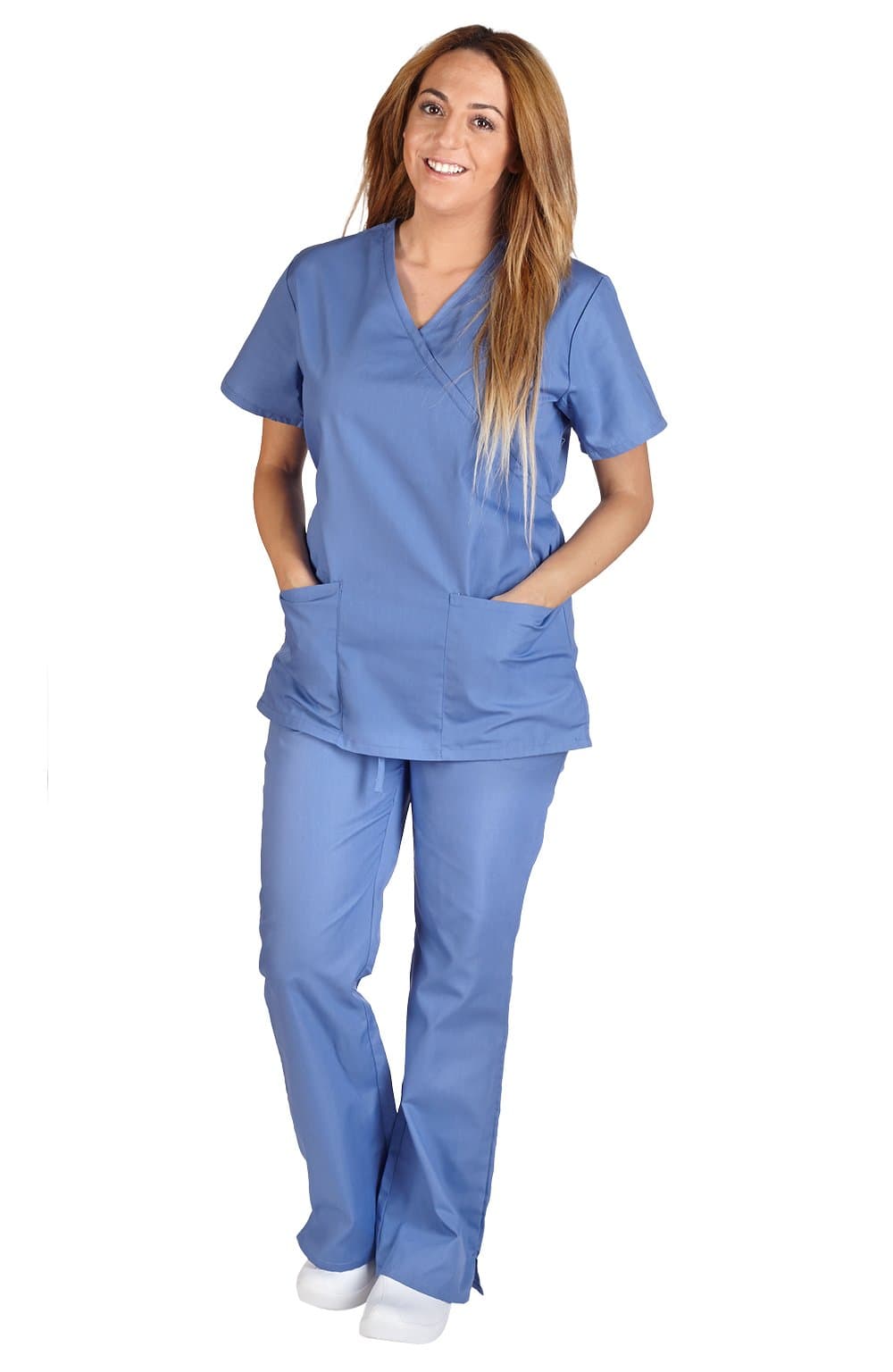 Women's Designer Mock Wrap with Flared Pant Scrub Set (11 Colors, XS-3X)