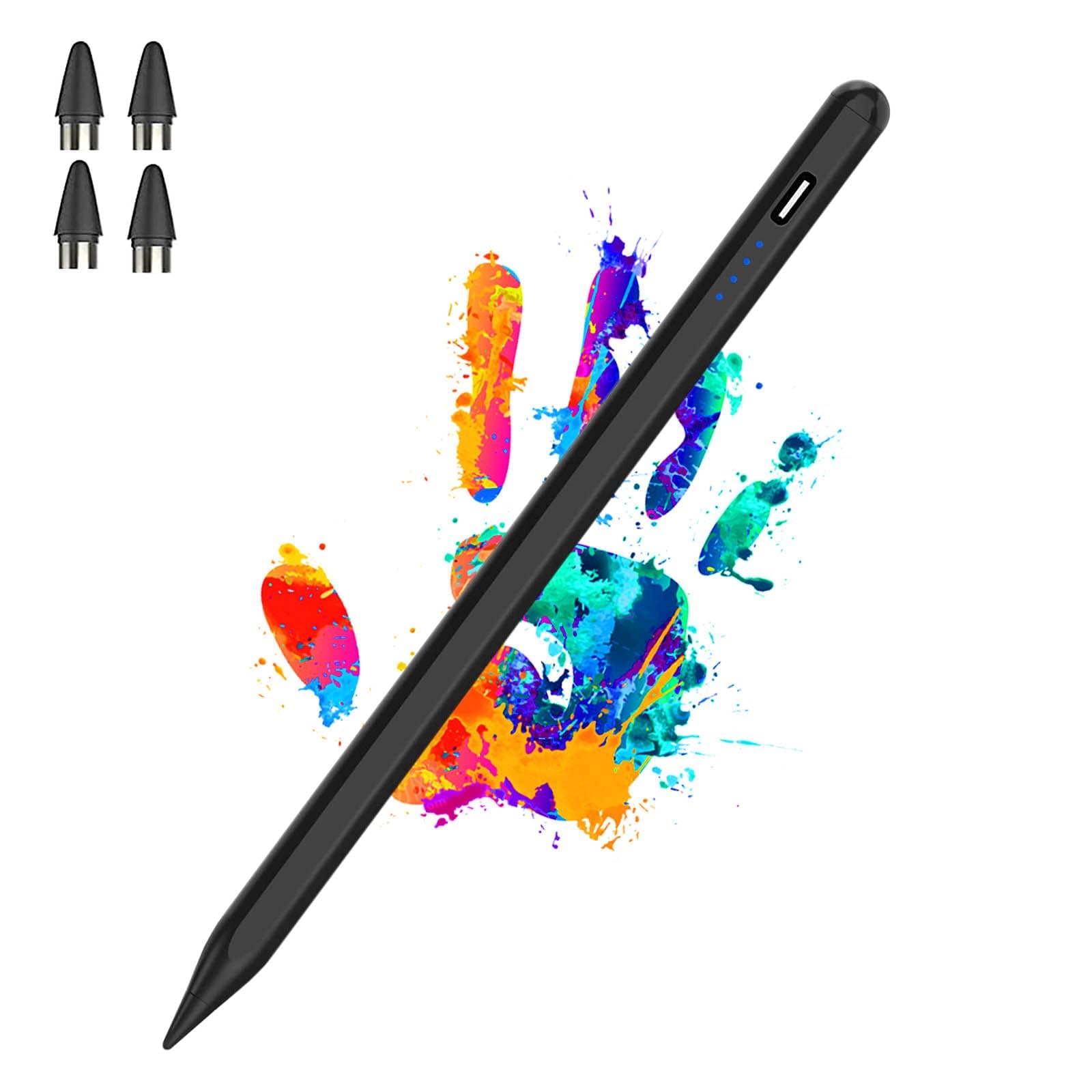 Active Stylus Pens for Touch Screens Rechargeable Tablet Pen POM Tip Magnetic iPad Pencil Stylus Pen for iPad/Pro/Air/Mini/iPhone and Other Smartphone Device-Black