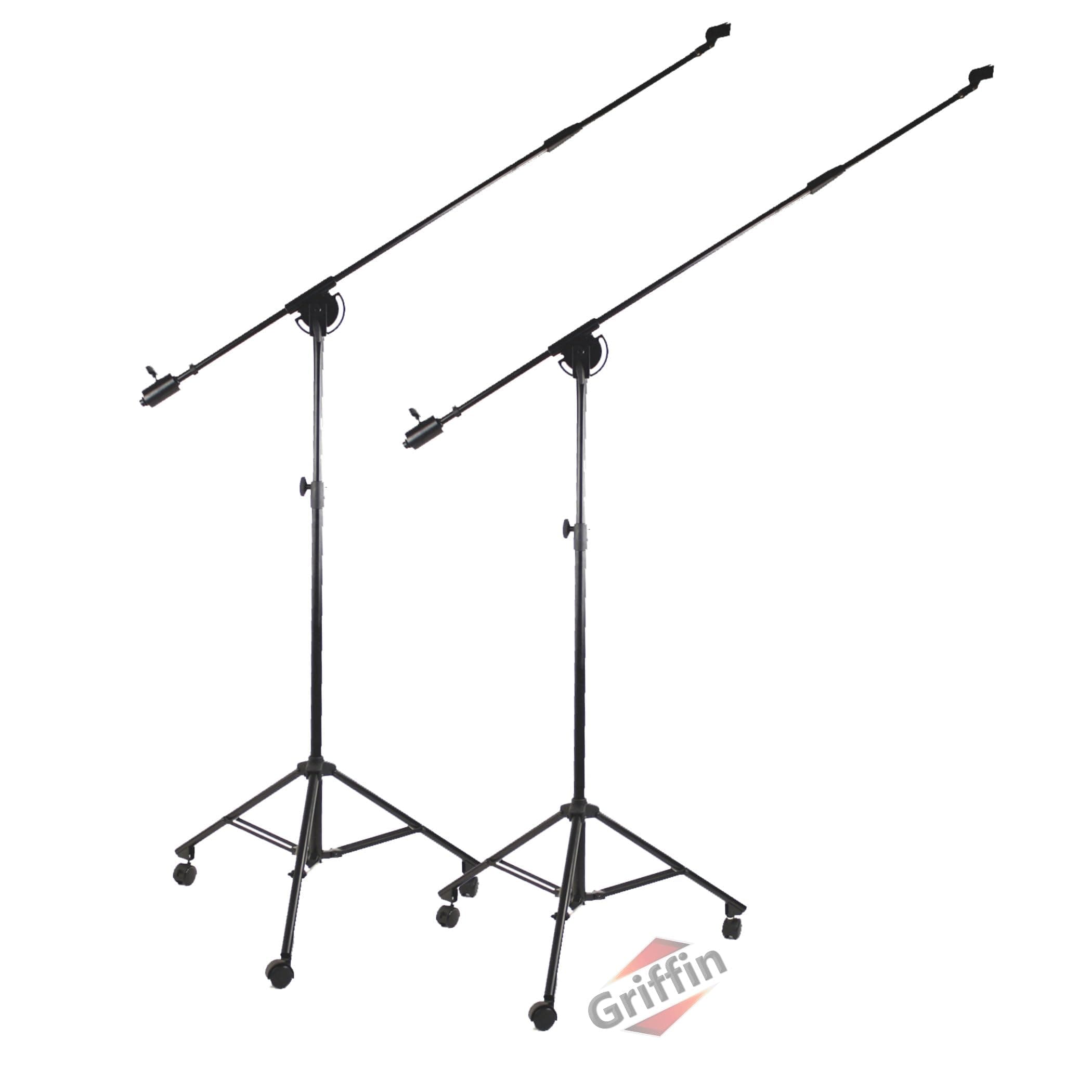 GRIFFIN Rolling Studio Mic Boom Stands with Wheels (Extended XHeight Edition) 2 Pack – 11FT Telescoping Arm, Tripod Base with Casters & Mic Holder for Overhead Recording