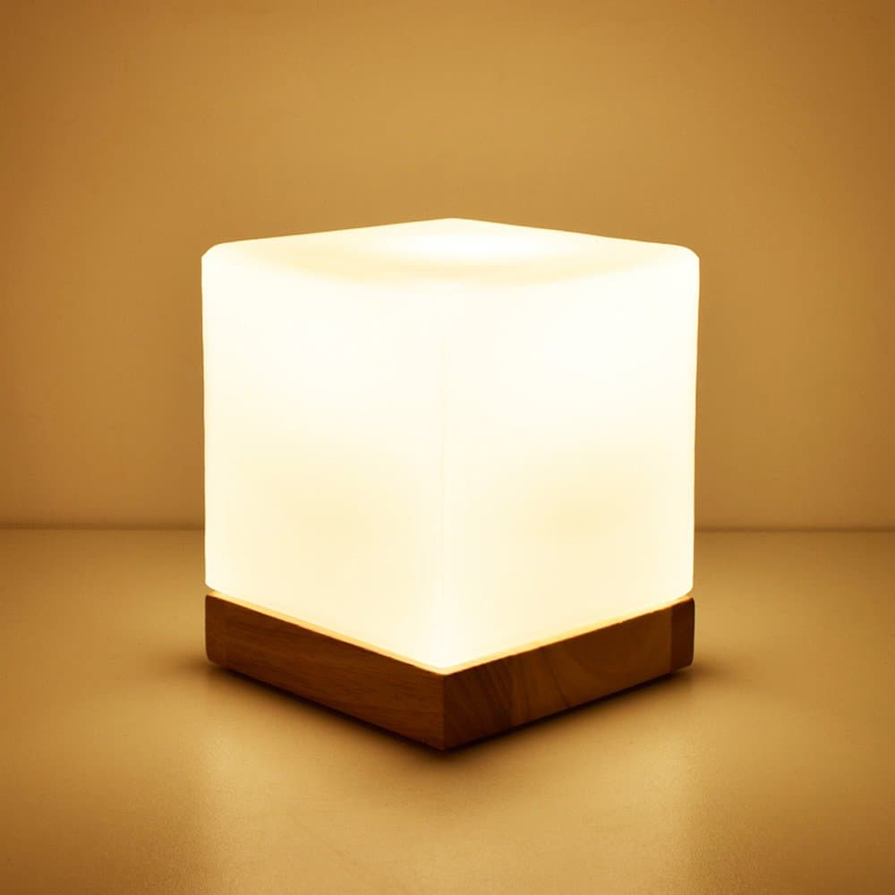 WSHFOR Cube Glass Modern Dimmable Wooden Table Lamp White with E27 Lamp Base Oak Bedside Reading LED Desk lamp (Color : Dimmer Switch)