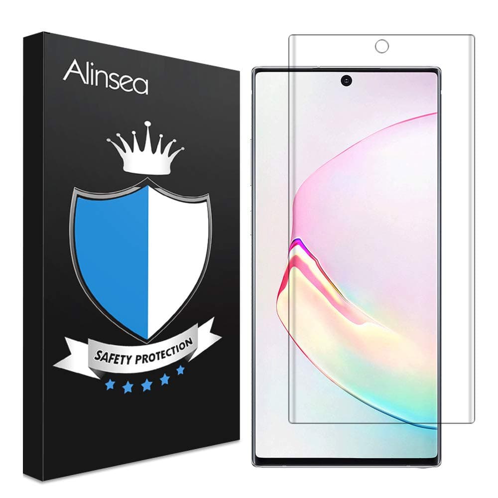 Alinsea Screen Protector Compatible for Samsung Galaxy Note 10 Plus/Note10+/5G Tempered Glass [Fingerprint Sensor Compatible] [Full Adhesive] [3D Glass] [Case Friendly] [Not For Note 10]