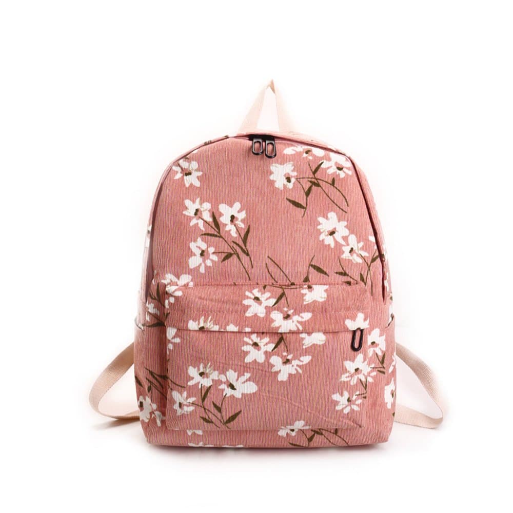 New Version Daisy Flannel Floral Printing Light Weight School Backpack for Girls (Pink)