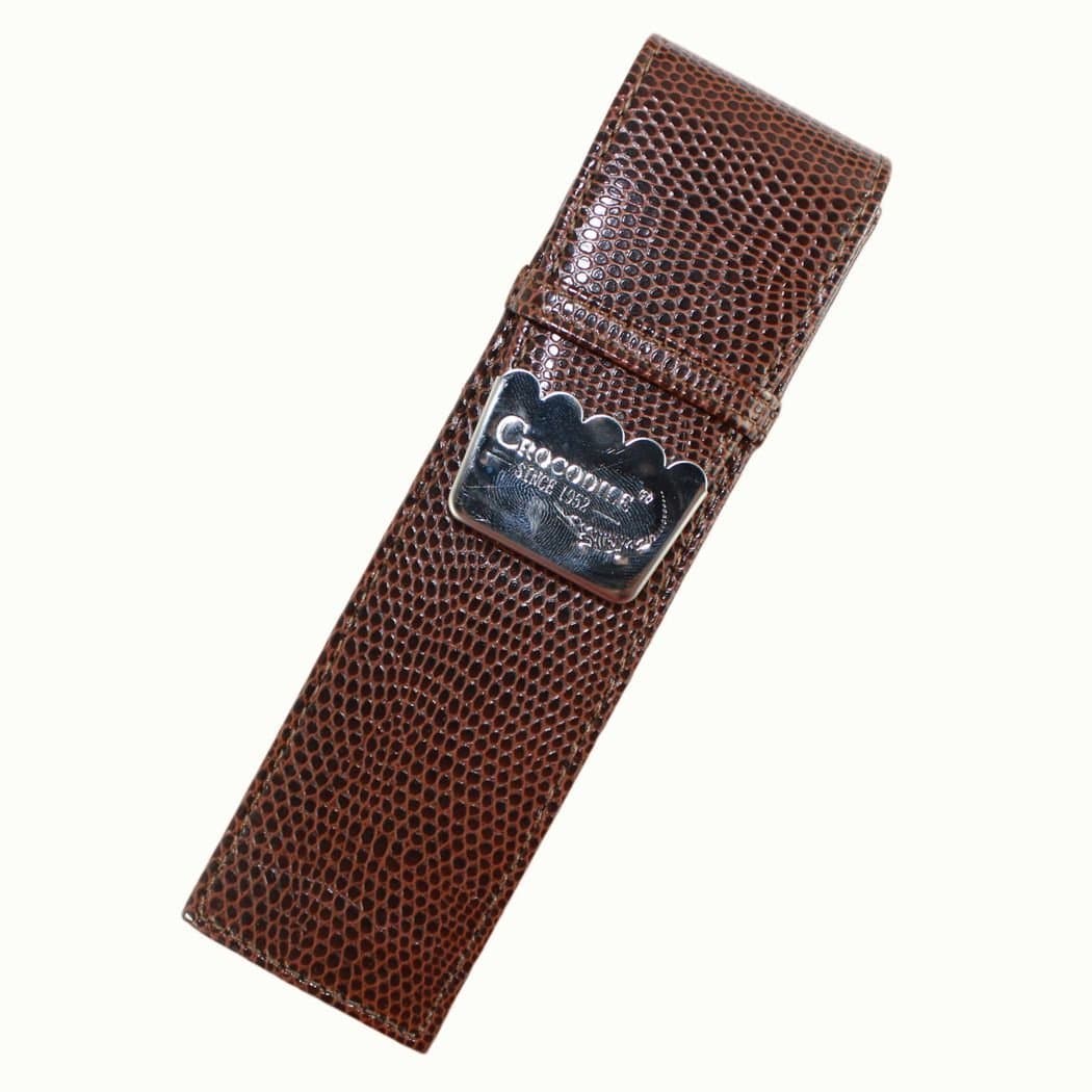 Gullor brown and crocodile skin pattern gift pen case accommodates double pen