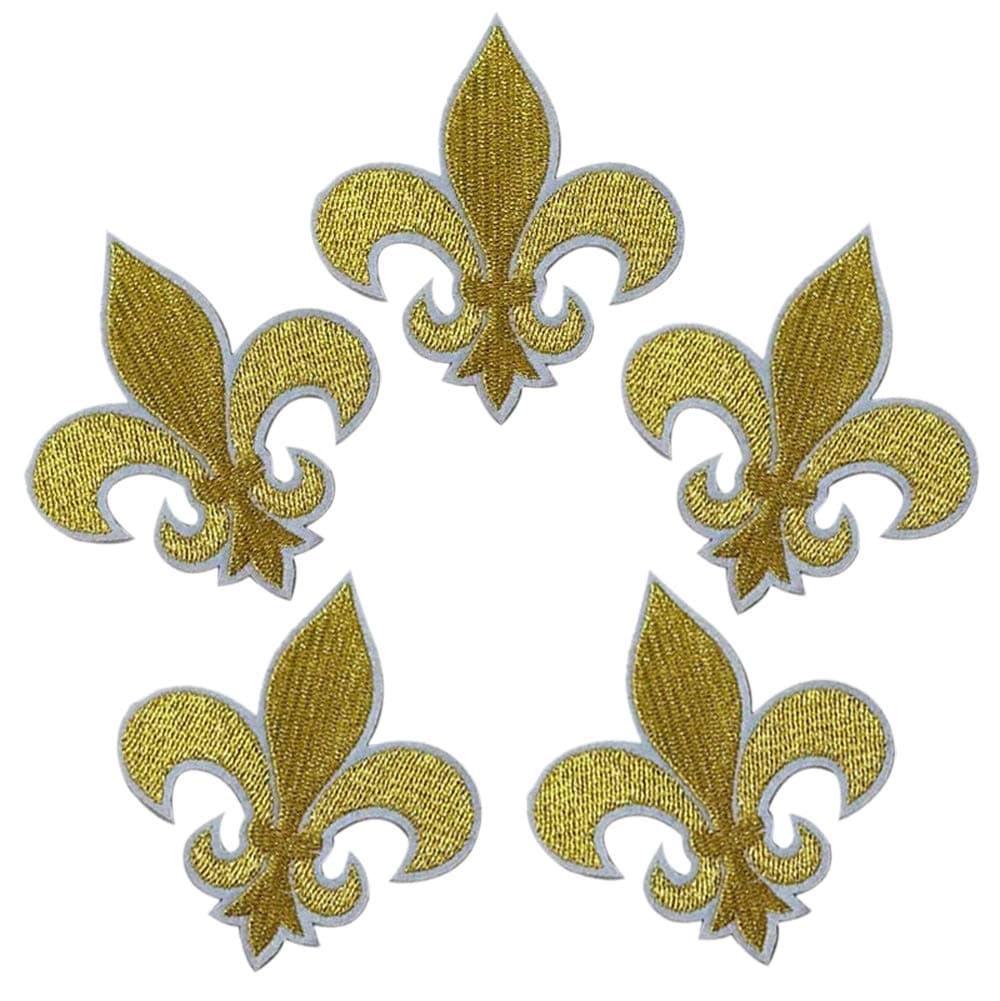 6.6cmx7.6cm 12pcs Gold Fleur De Lis Patch Iron On Embroidered Patches Appliques Felt Patches Machine Embroidery Needlecraft Project