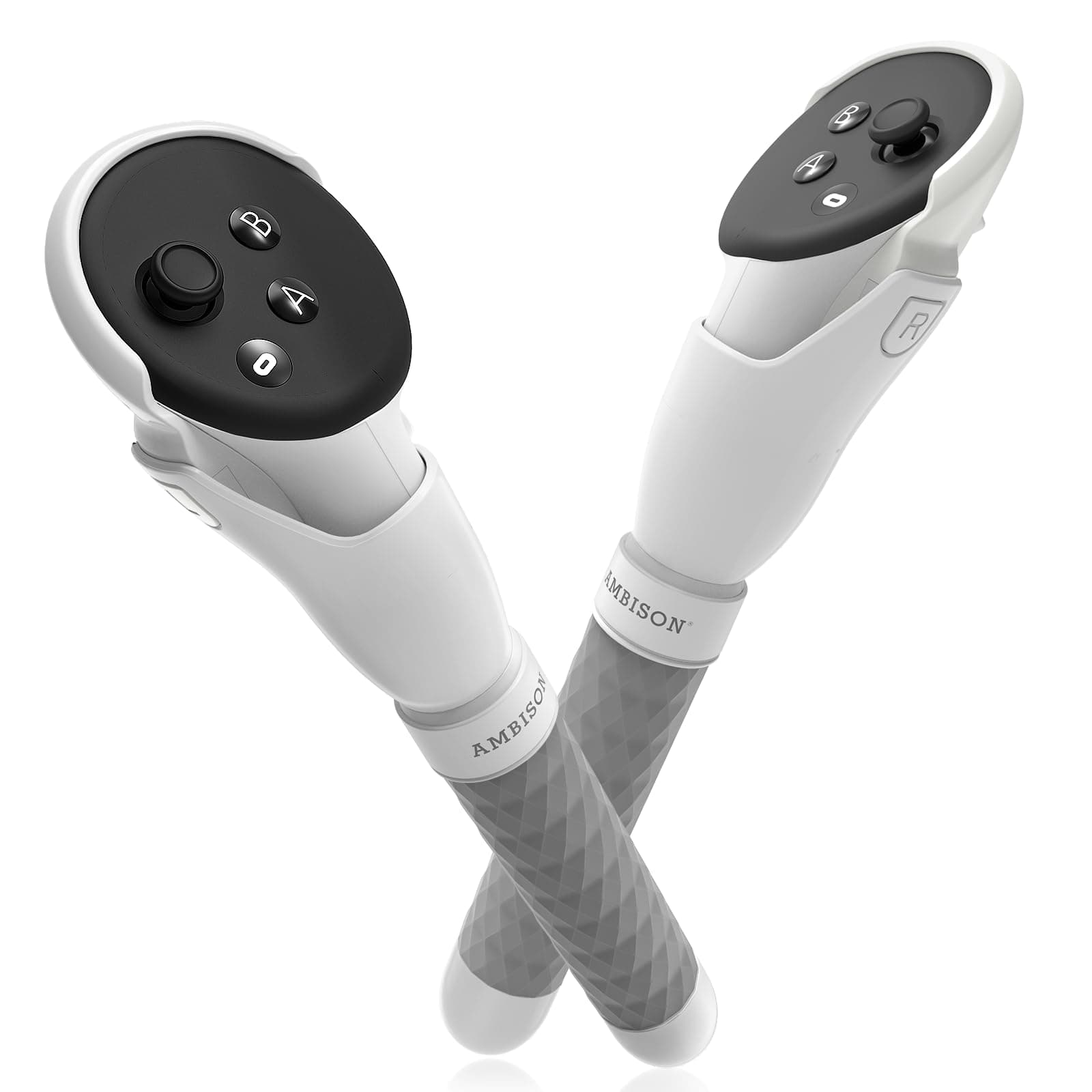 Ambison Handle Attachments for Oculus Quest 3 Controller Accessories, Gorilla Tag Long Arms Beat Saber Dual Handles Extension Grips for Meta Quest 3 Supernatural More VR Games (Light Gray)