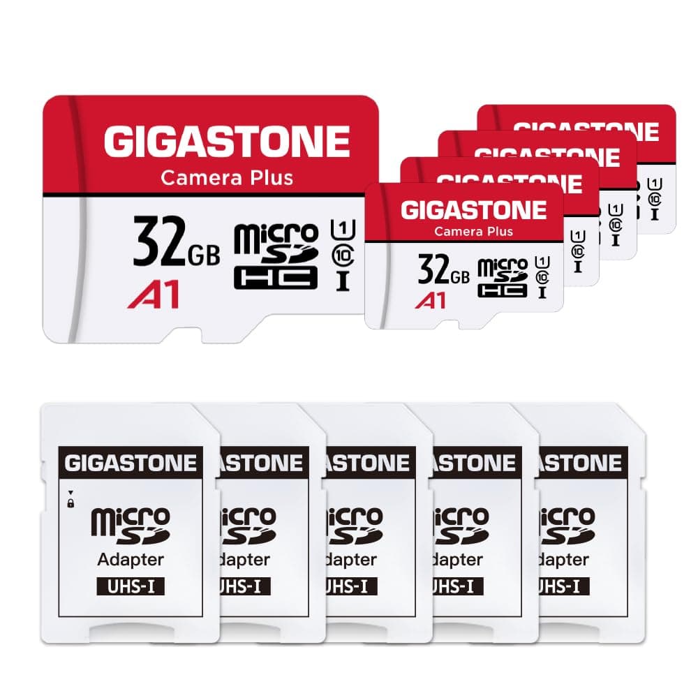 GIGASTONE 32GB 5-Pack Micro SD Card with 5x SD Adapter + 5x Mini-case, Camera Plus, Nintendo-Switch Compatible, High Speed 90MB/s, Full HD Video Recording, Micro SDHC UHS-I A1 Class 10