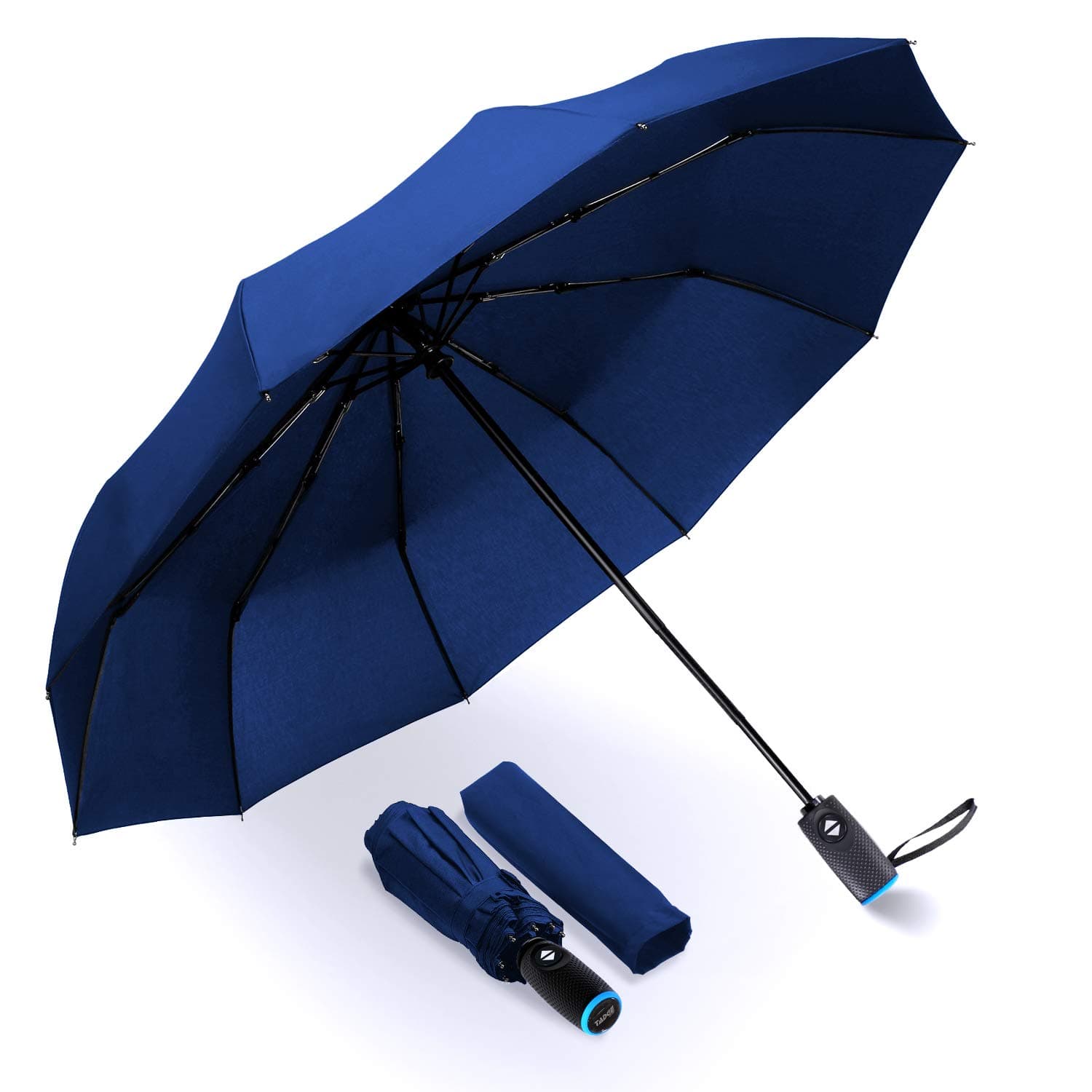 Windproof Travel Umbrella with Automatic Open/Close (Black) Repel Rain Resistant Canopy with Teflon Coating | Wind Proof Durability | Includes Carry Bag