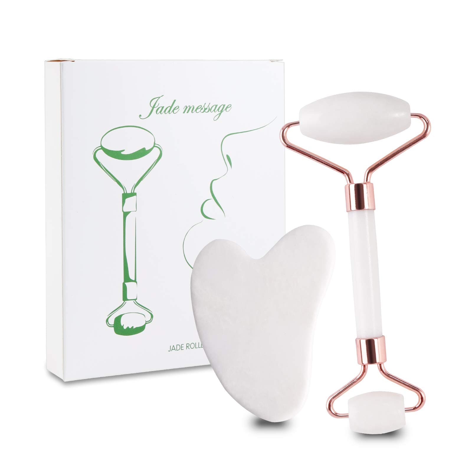 SHAFIRE Natural Jade Roller and Gua Sha Set,Face Roller for Women Massage,Multifunction Gua Sha Face Massage Tool