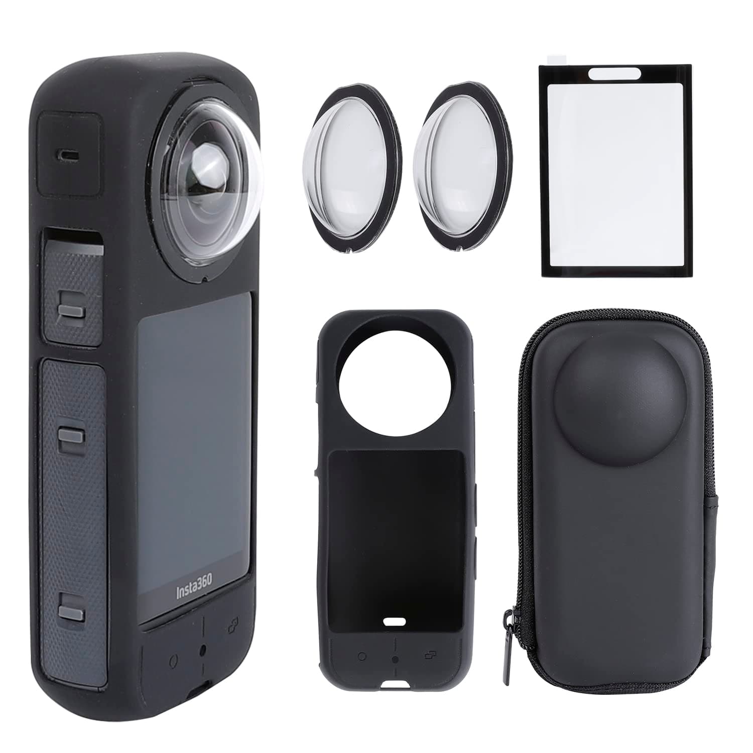 Camera Protective Accessories Kit for Insta360 X3, Insta 360 X3 Bundle Include Lens Guard/Silicone Protective Cover/Screen Protectors/Camera Case