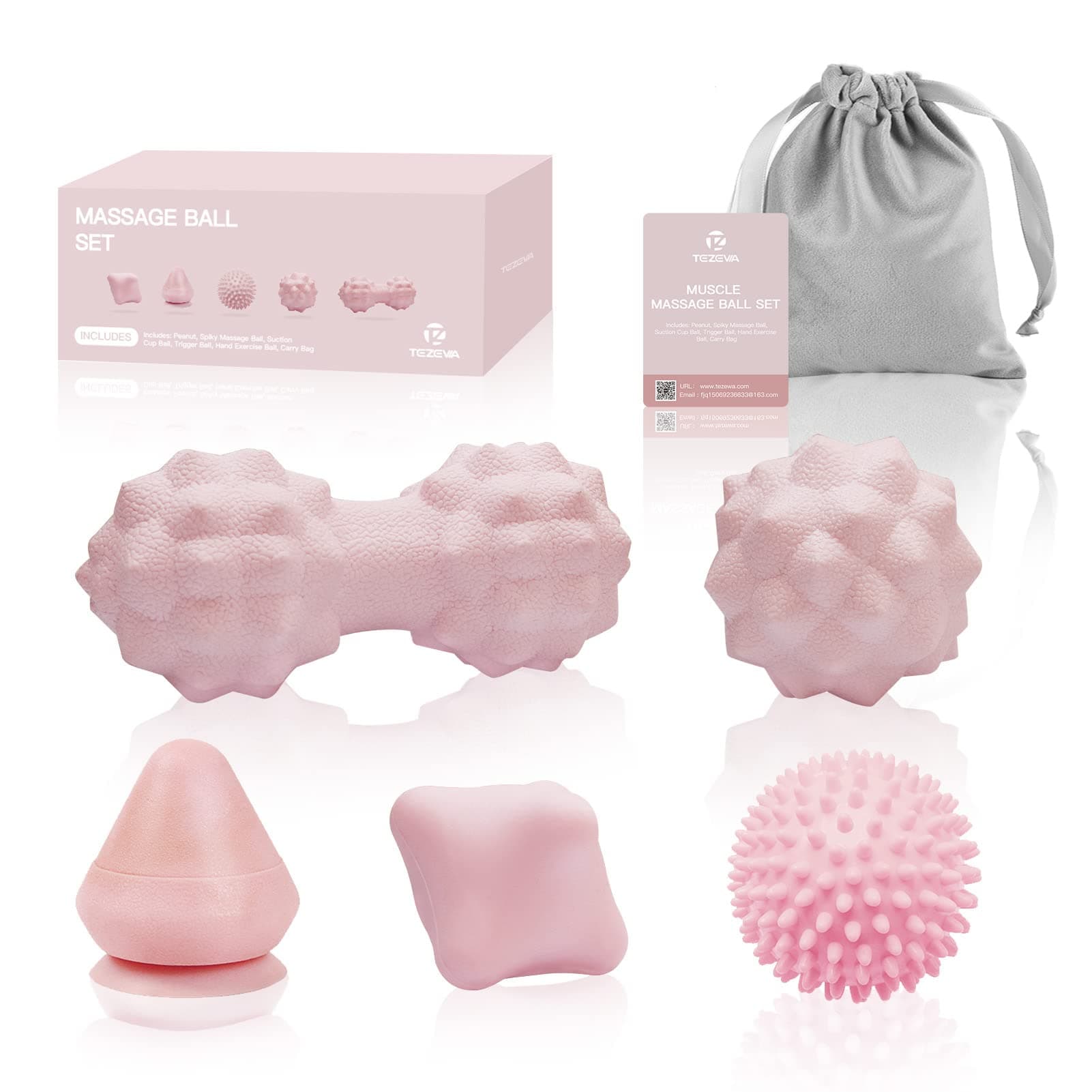 Massage Ball Set for Myofascial Trigger Point Release & Deep Tissue Massage, Firm/Soft Mountable Self/Peanut/Spiky/Hand Exercise Ball