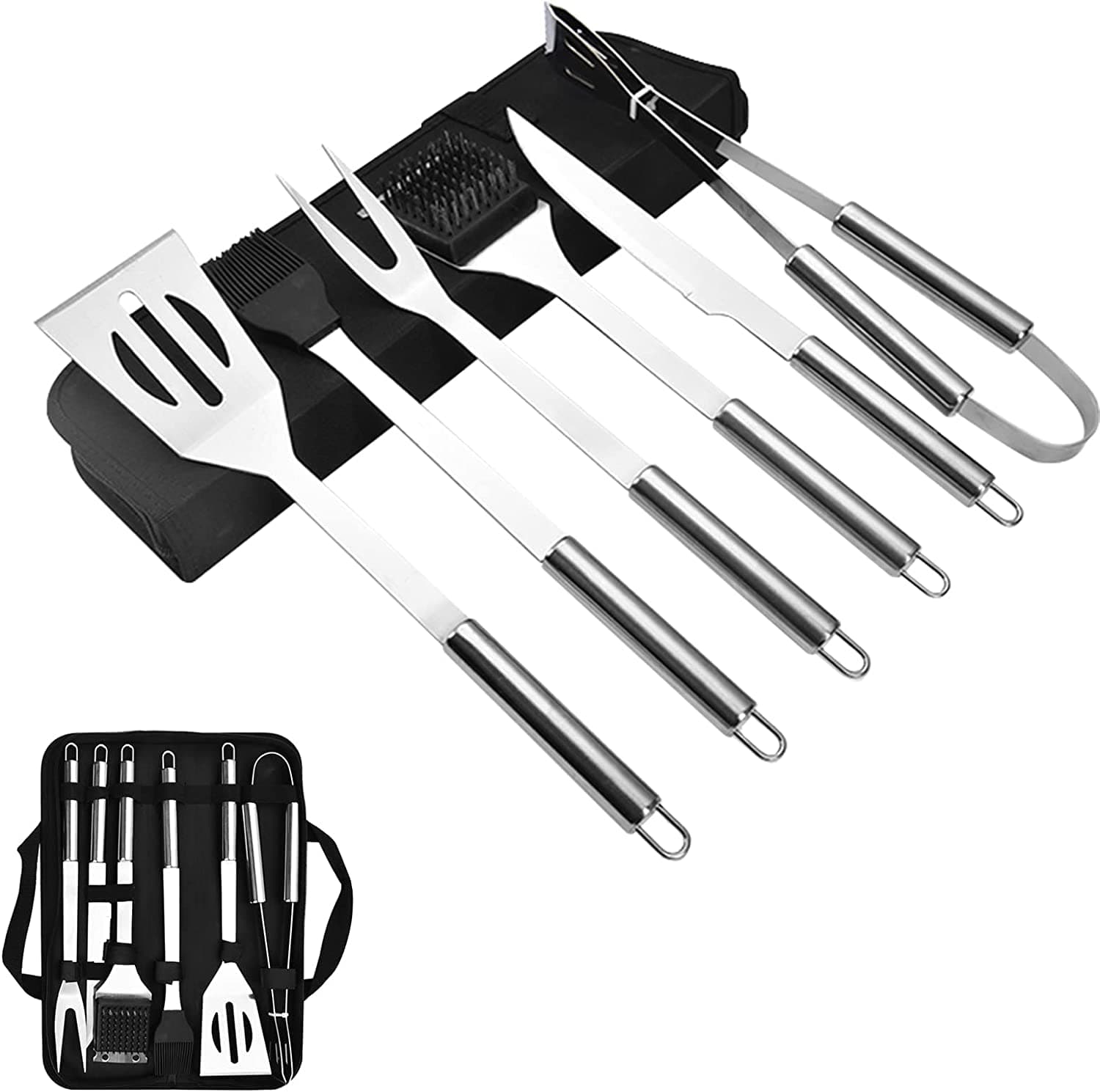 CERAMICBBQ Grill Accessories Set, 6 PCS Grill Tools Set with Carry Bag, Stainless Steel Grilling Accessories for Outdoor Camping Backyard Barbecue, Grill Gifts for Men (6 Pcs Set)