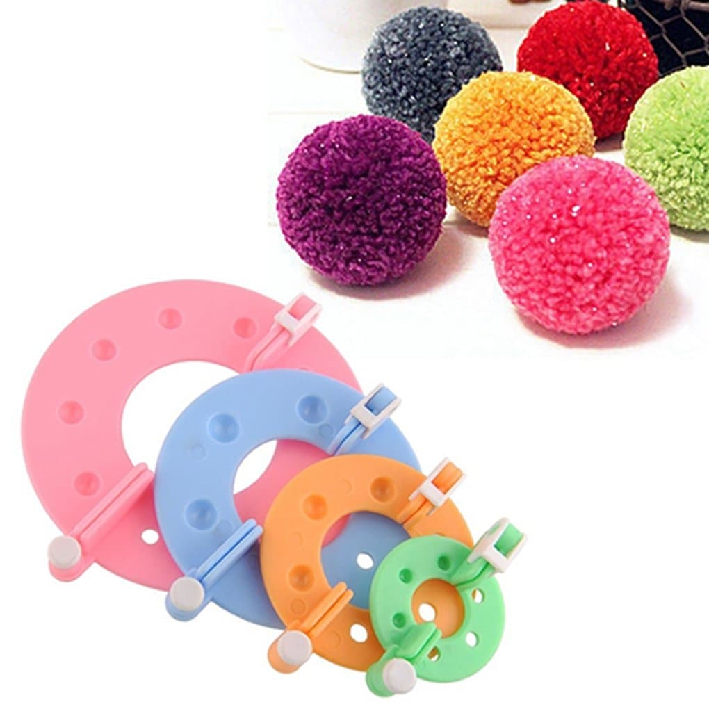 Gemini_mall® Pom Pom Maker, 8 Pcs 4 Different Sizes DIY Fluff Ball Weaver Needle Craft PomPom Maker and Wool Knitting Craft Tool Set Pom-pom Maker for Adults & Children (Random Color)