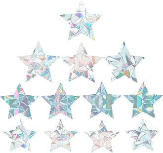 GORGECRAFT 12PCS Star Window Clings Glass Decals 3D Sun Catcher Stickers Non Adhesive Prism Vinyl Film Static Anti-Collision Alert Decal for Prevent Birds Strikes