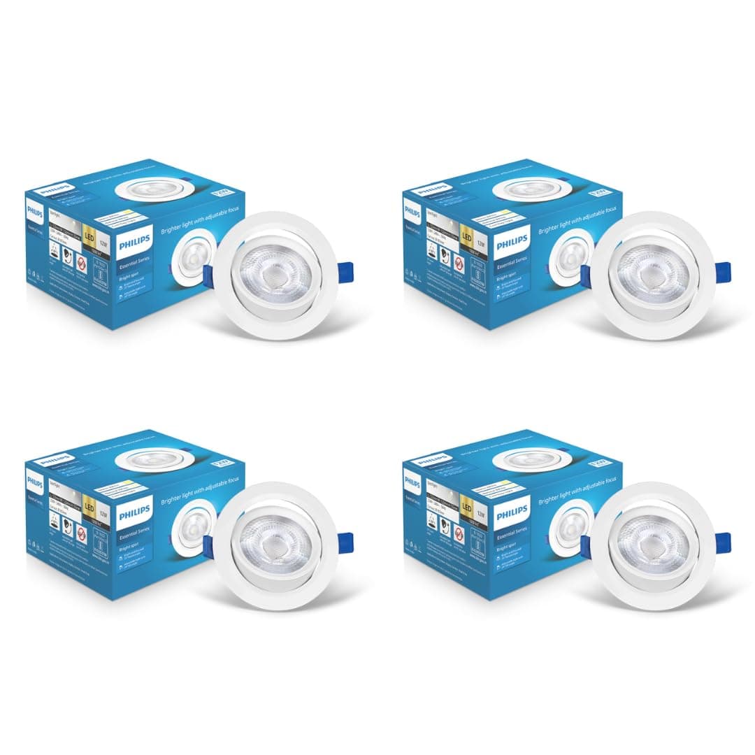 12 Watt White LED Ceiling COB Round Spot Light with Adjustable Tilt | Cut out: 107mm | Natural White, Pack of 4 (BrightSpot)