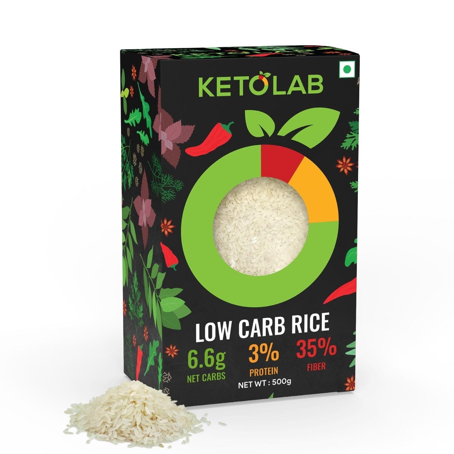 Low-Carb Rice, 500 Gms, 1 Pack, 6.6g Net Carb & 3% High Protein/Serving, Identical to Regular Rice, Ultra Low Carb, Pre-Biotic High Fibre, Low GI, Keto Diet, Weight Loss, Diabetic Friendly