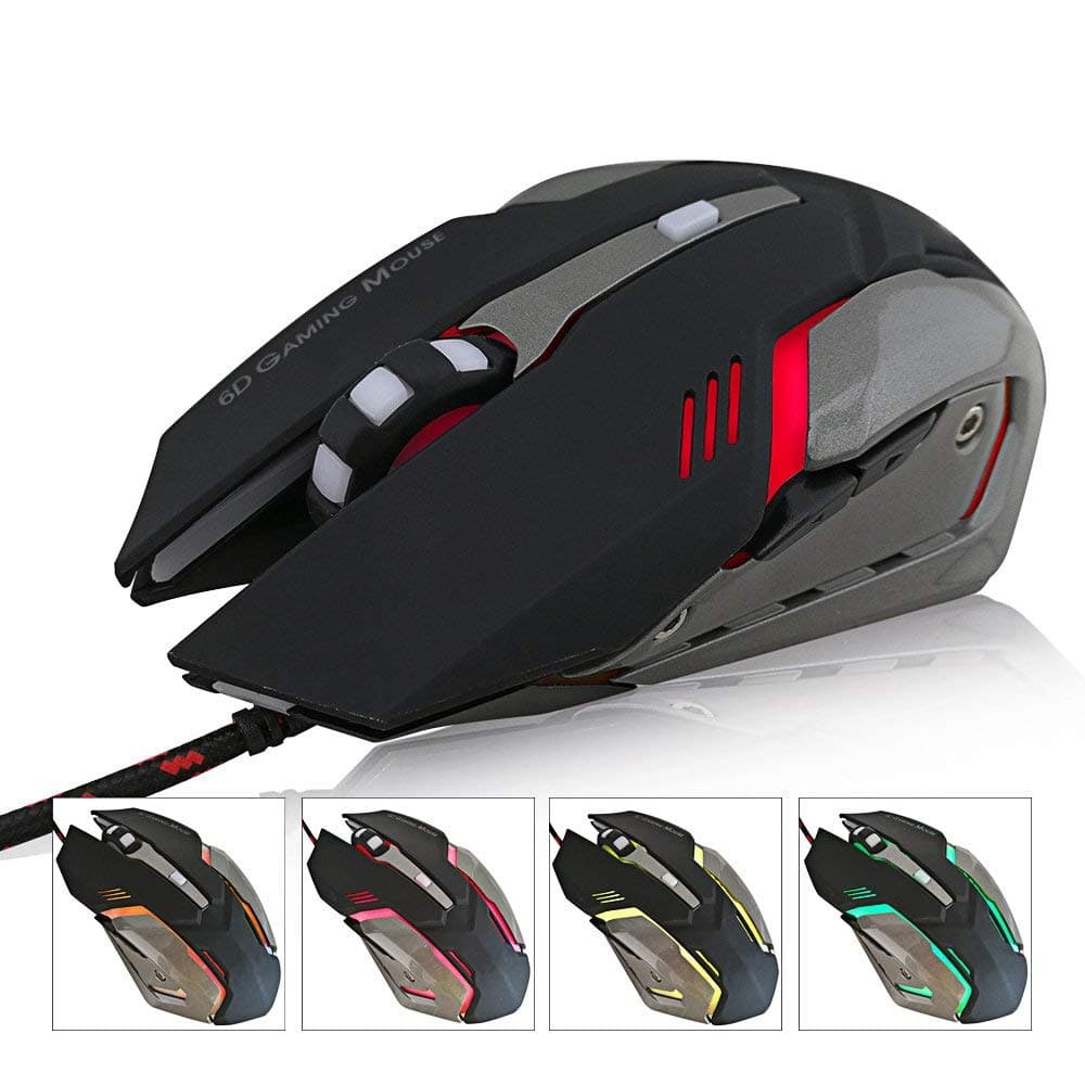 FARSIC 6D optical Gaming Mouse with adjustable 3200 DPI, up to 6 Buttons, 4 Soothing LED Colors Optional for all operating system