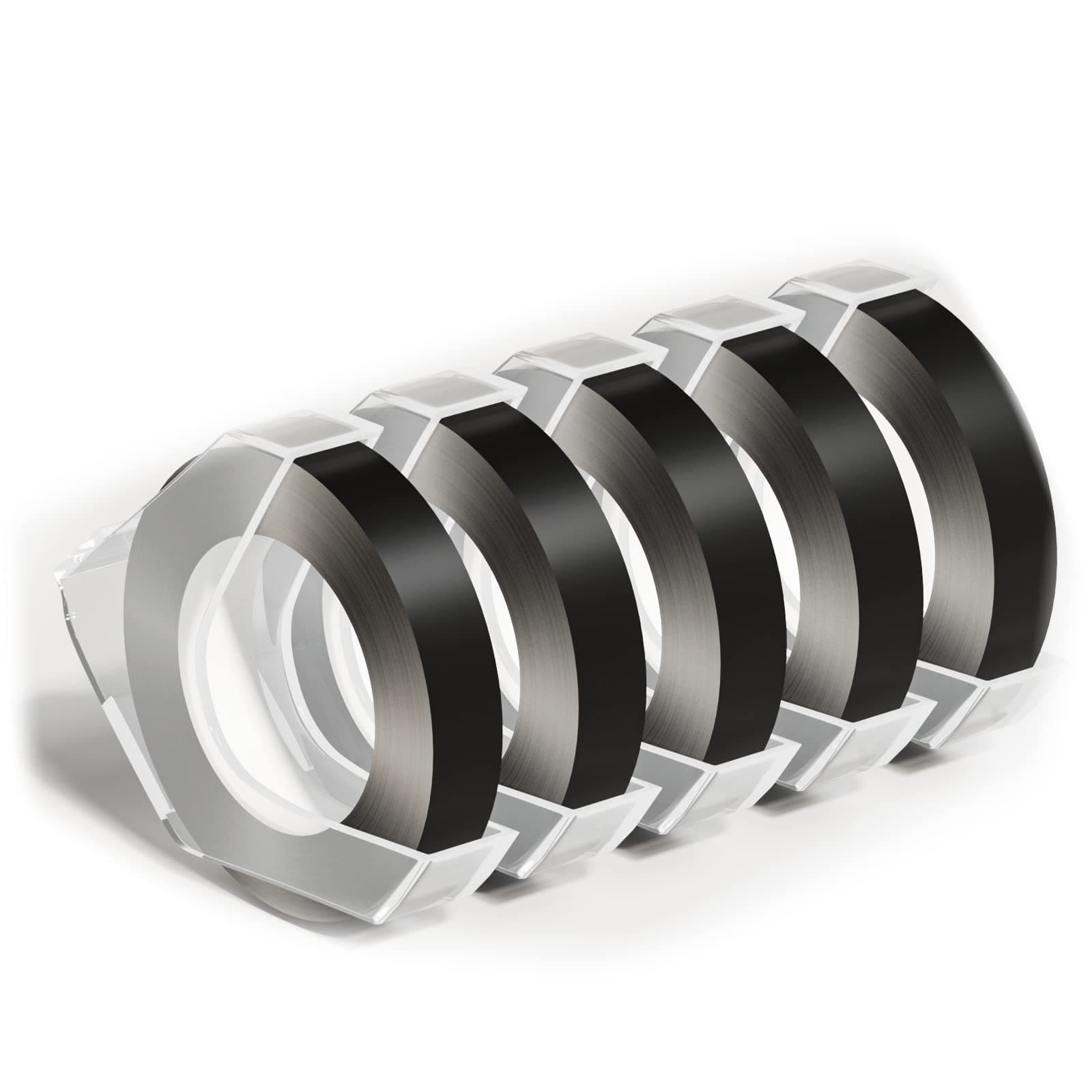 Embossing Tape 1/2 Inch Replacement for Dymo Embossed Label Tape 1/2 Inch 12mm 3D Plastic Emboss Labels White Print on Black Compatible with DM1595 Organizer Xpress Pro, 5 Pack