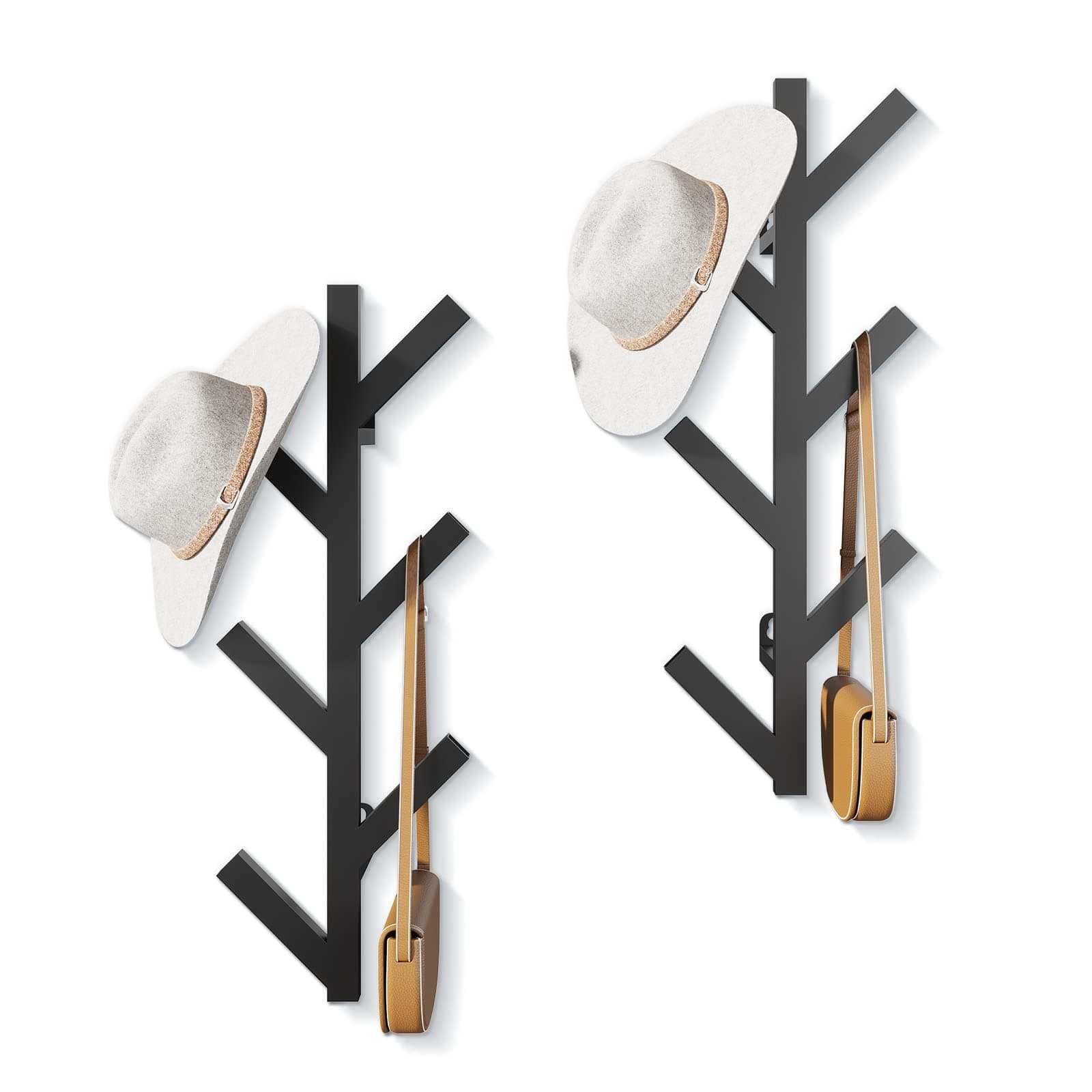 RRG 2 Pack Vertical Coat Rack Wall Mounted, Metal Vertical Hat Rack for Wall, Modern Wall Coat Tree for Hats, Jackets, Bags, Entryway Bedroom (Height 16")