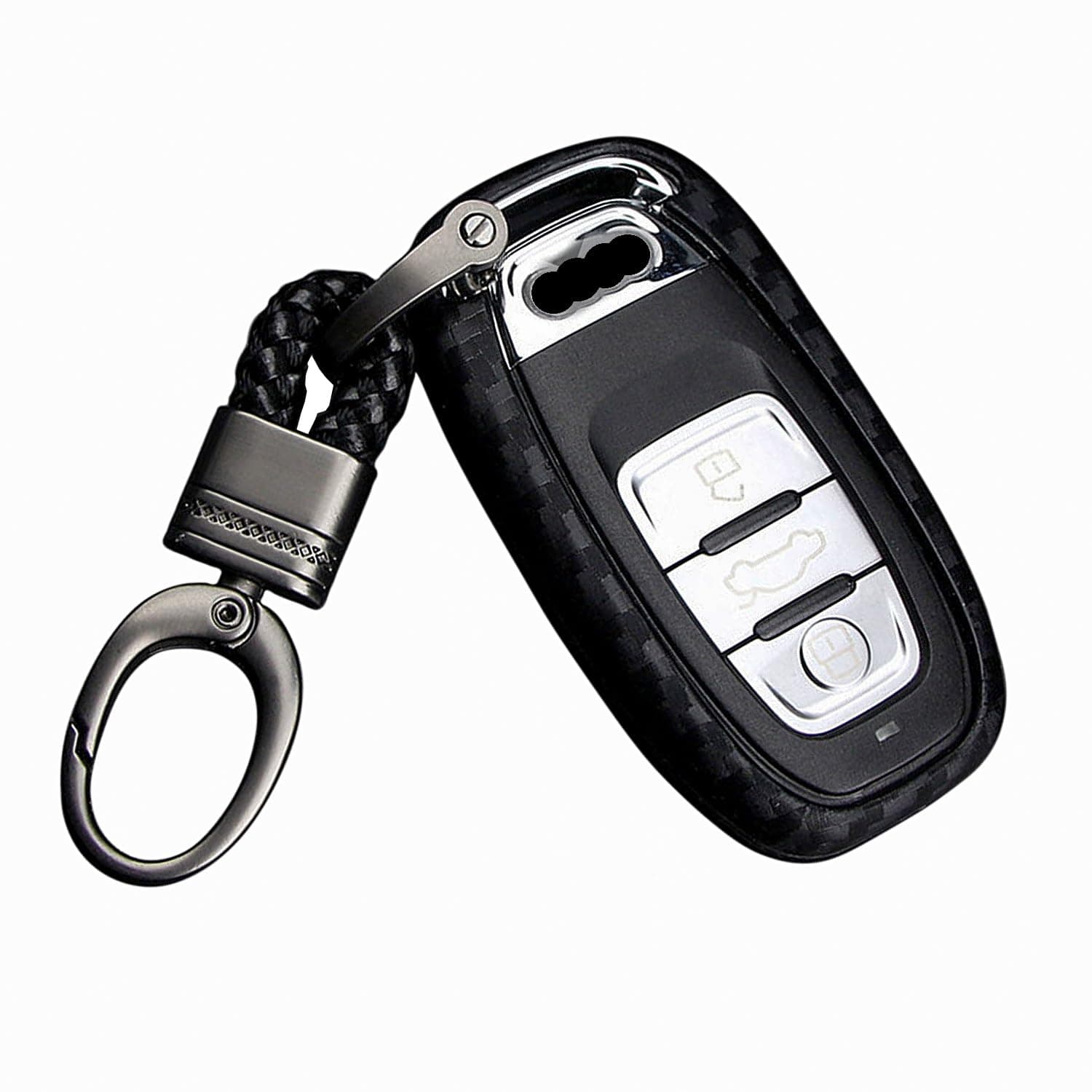 Soft Silicone Rubber Carbon Fiber Texture Case Protector Car Remote Key Fob Cover for Audi A4 A4L A5 A6 A6L A7 A8 Q5 Q8 R8 RS4 RS5 RS6 RS7 S4 S5 S6 S7 S8 SQ5 Key - Black - Weave Keychain