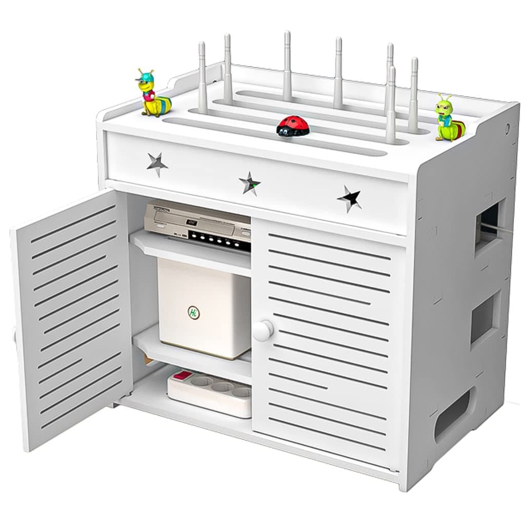 Cabinets Floating Shelf,WiFi Router Modem, Cable Power Plug Wire Storage Boxes, Multi-Function Storage Rack with Door (Color : White, Size : 37x26x40cm)