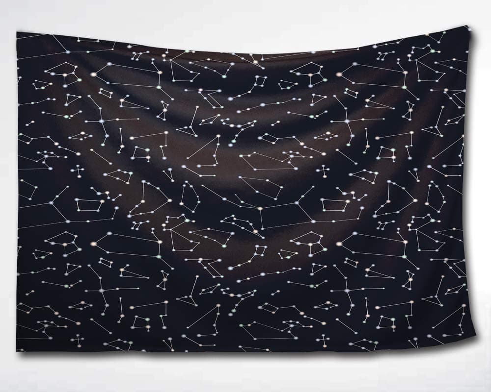 HWMR 12 Constellations Map Wall Decor Galaxy Space Star Constellation Tapestry Wall Hanging Black Wall Collage Dorm Beach Bedroom Throw Tapestries 60x80 Inch,Polka Dot