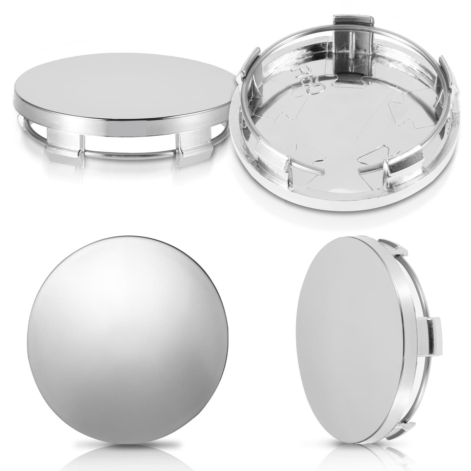 4 Pcs Hub Caps, Universal ABS Wheel Hub Caps 60 mm/2.36 Inch, Snap-in Plastic Center Cap Polished Surface Rim Caps Replacement Compatible for Rims Most Cars Car Accessories Wheel Hubs(Silver)