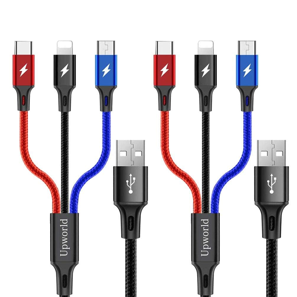 Upworld Multi USB Cable [2 Pack], 1.2M/4FT Nylon Braided 3 in 1 Multi Charger Cable with Type C Cable/Mirco USB Cable for Smart Phones Tablets and More